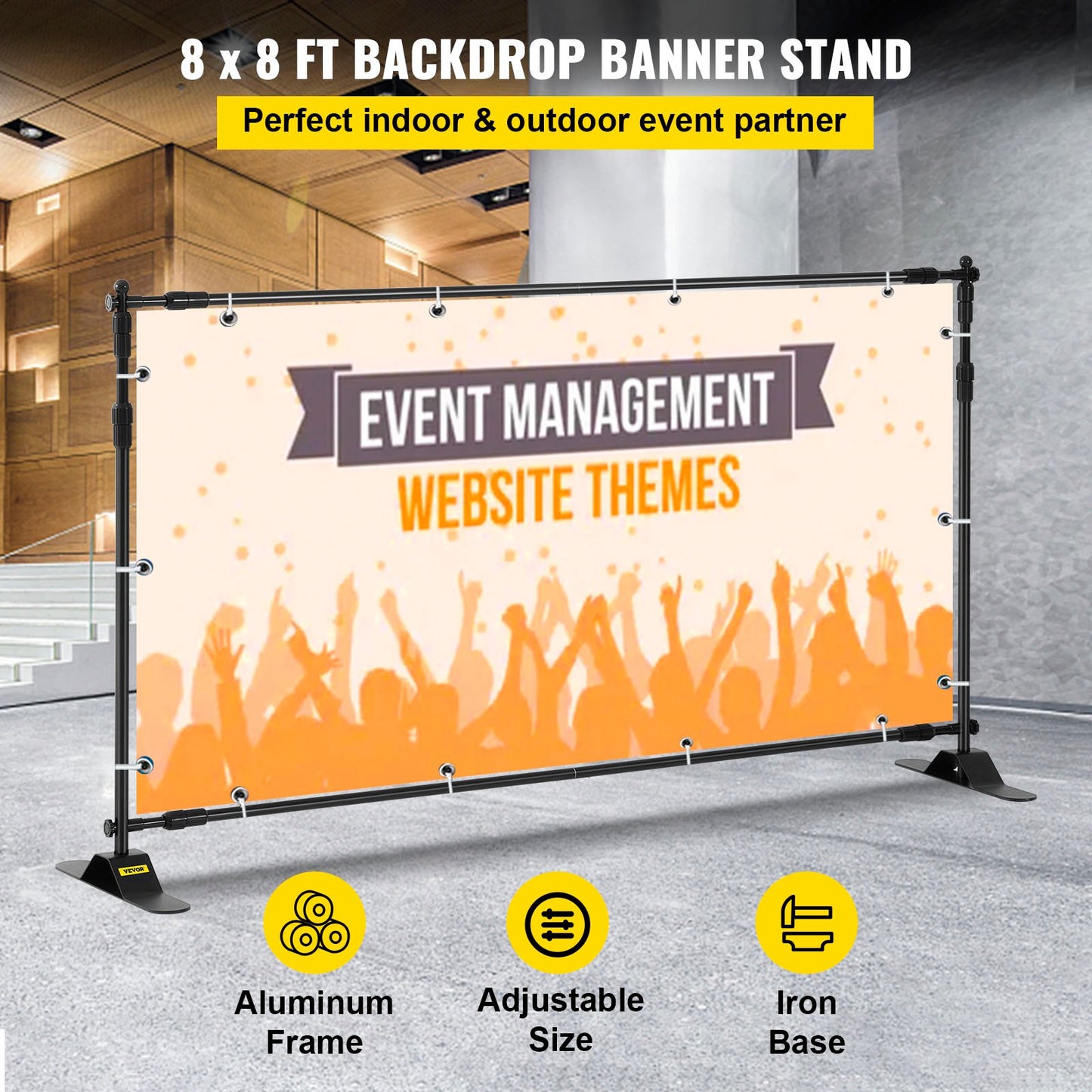 Telescopic Backdrop Banner Stand 8' x 8' Banner Stand Adjustable Step and Repeat Backdrop Banner Stand V952-DM-ABSZSJ00000001V0