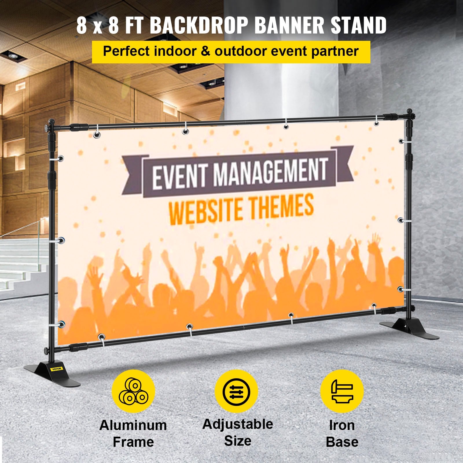 Telescopic Backdrop Banner Stand 8' x 8' Banner Stand Adjustable Step and Repeat Backdrop Banner Stand V952-DM-ABSZSJ00000001V0
