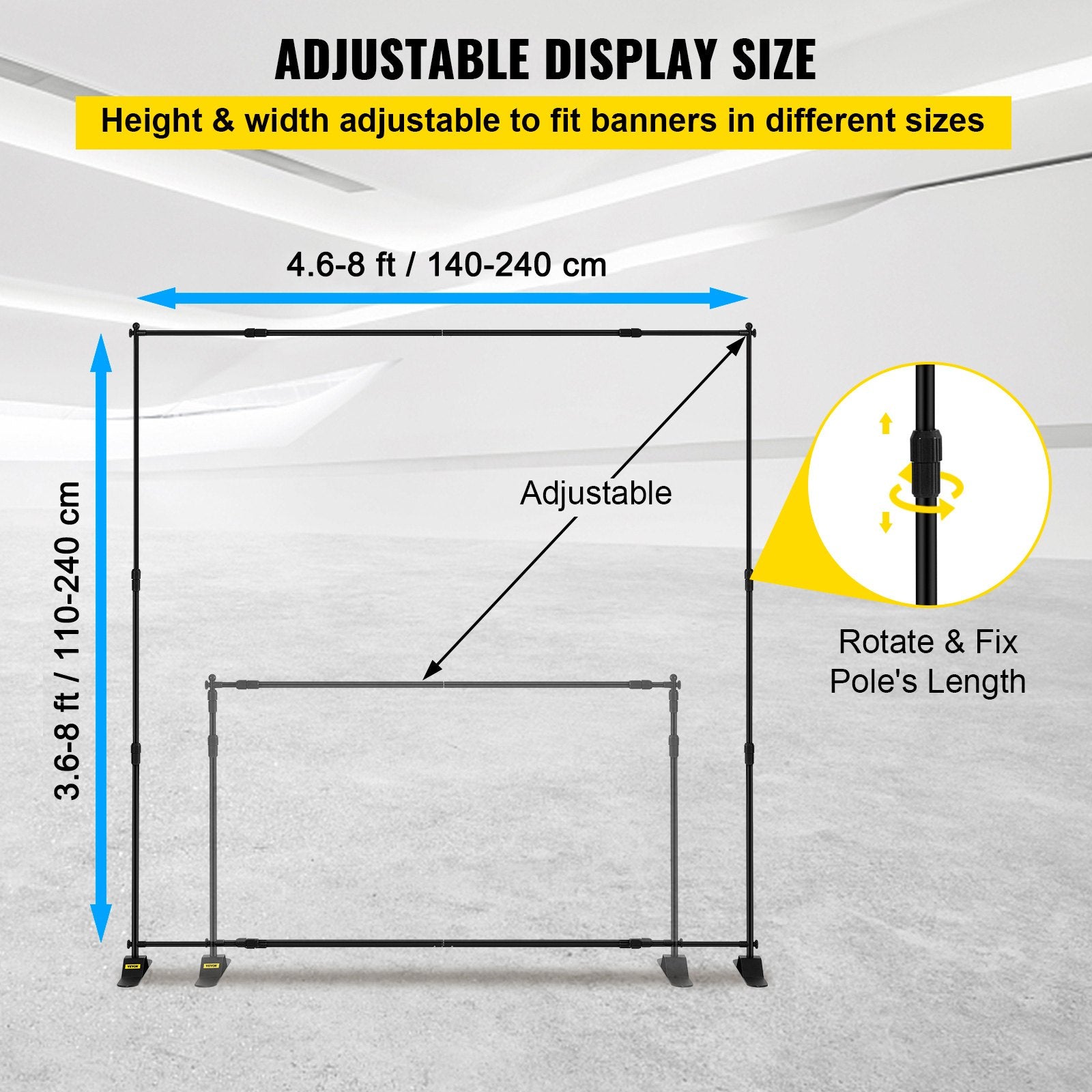 Telescopic Backdrop Banner Stand 8' x 8' Banner Stand Adjustable Step and Repeat Backdrop Banner Stand V952-DM-ABSZSJ00000001V0