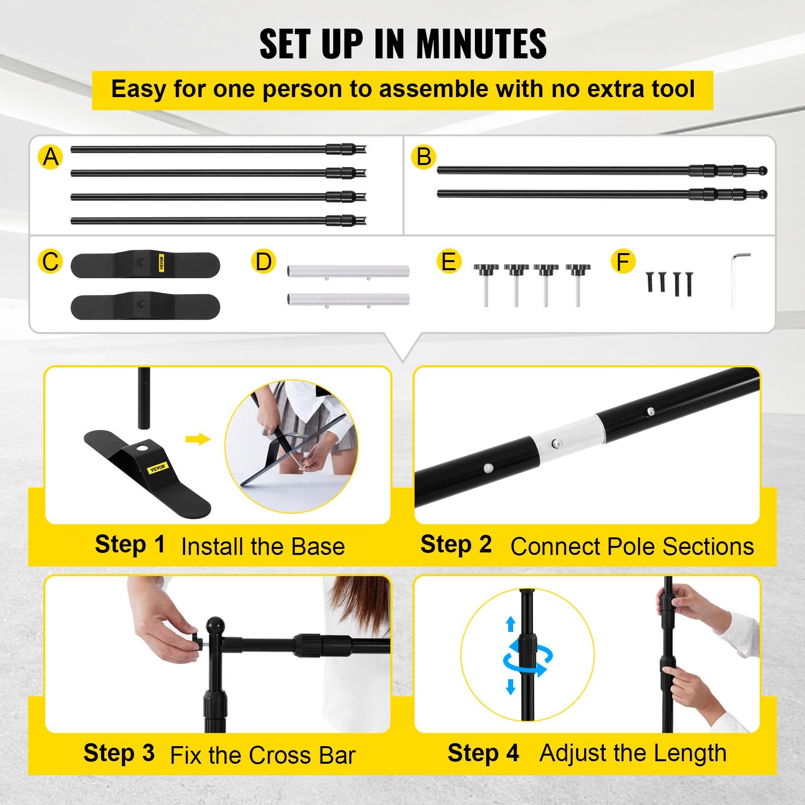 Telescopic Backdrop Banner Stand 8' x 8' Banner Stand Adjustable Step and Repeat Backdrop Banner Stand V952-DM-ABSZSJ00000001V0