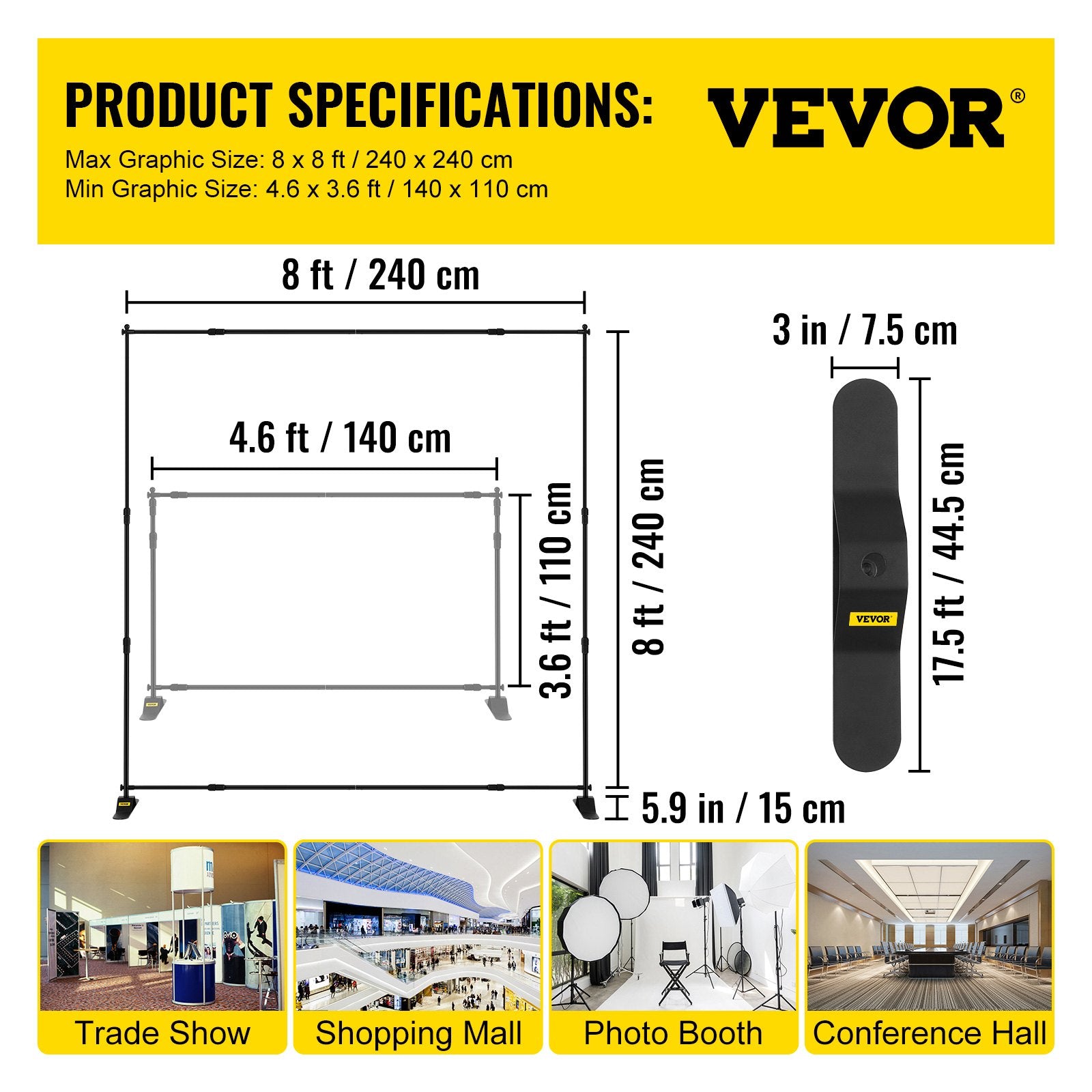 Telescopic Backdrop Banner Stand 8' x 8' Banner Stand Adjustable Step and Repeat Backdrop Banner Stand V952-DM-ABSZSJ00000001V0