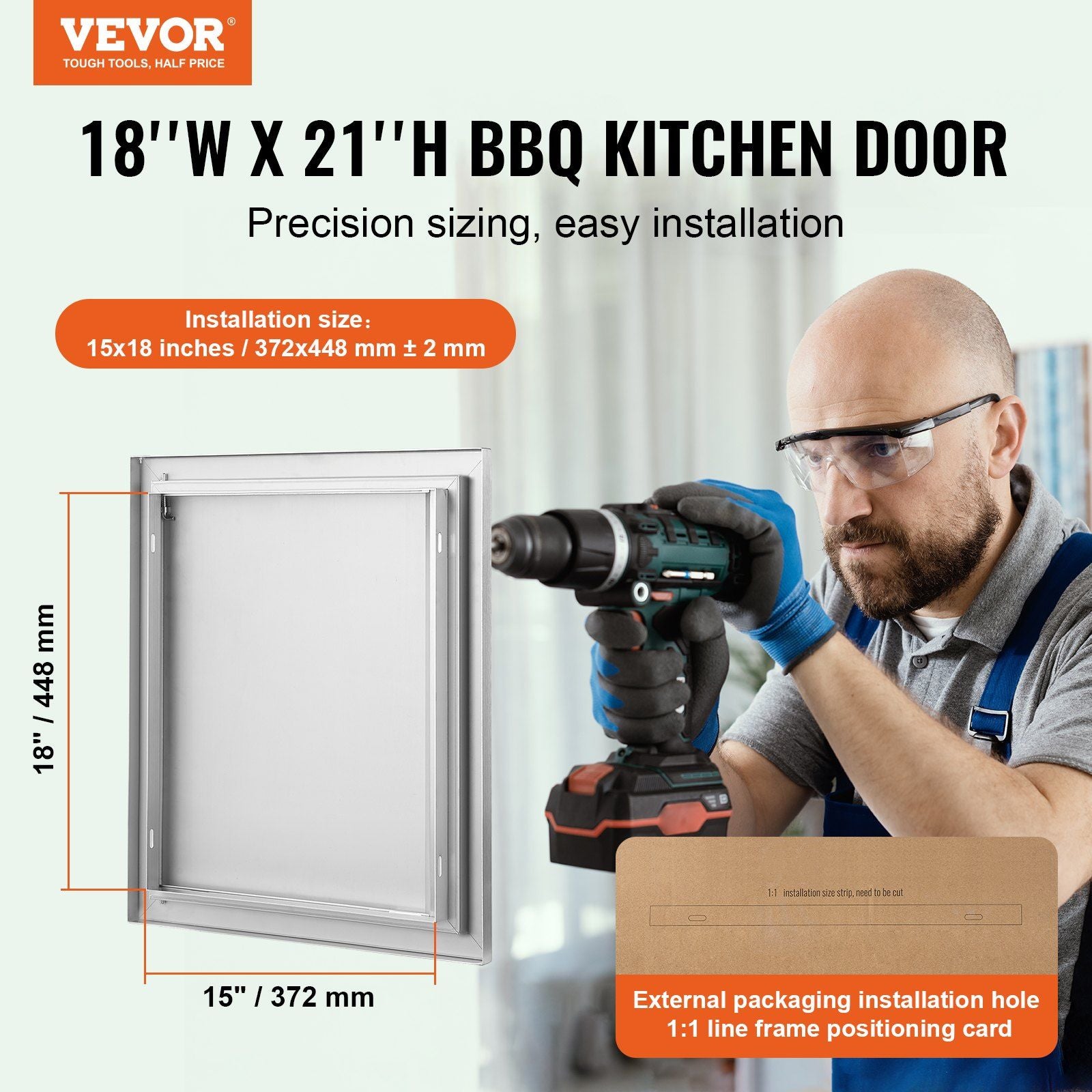 BBQ Access Door, 457x533 mm Single Outdoor Kitchen Door, Stainless Steel Flush Mount Door, Wall Vertical Door V952-DMABSCJM18X25F9BVV0