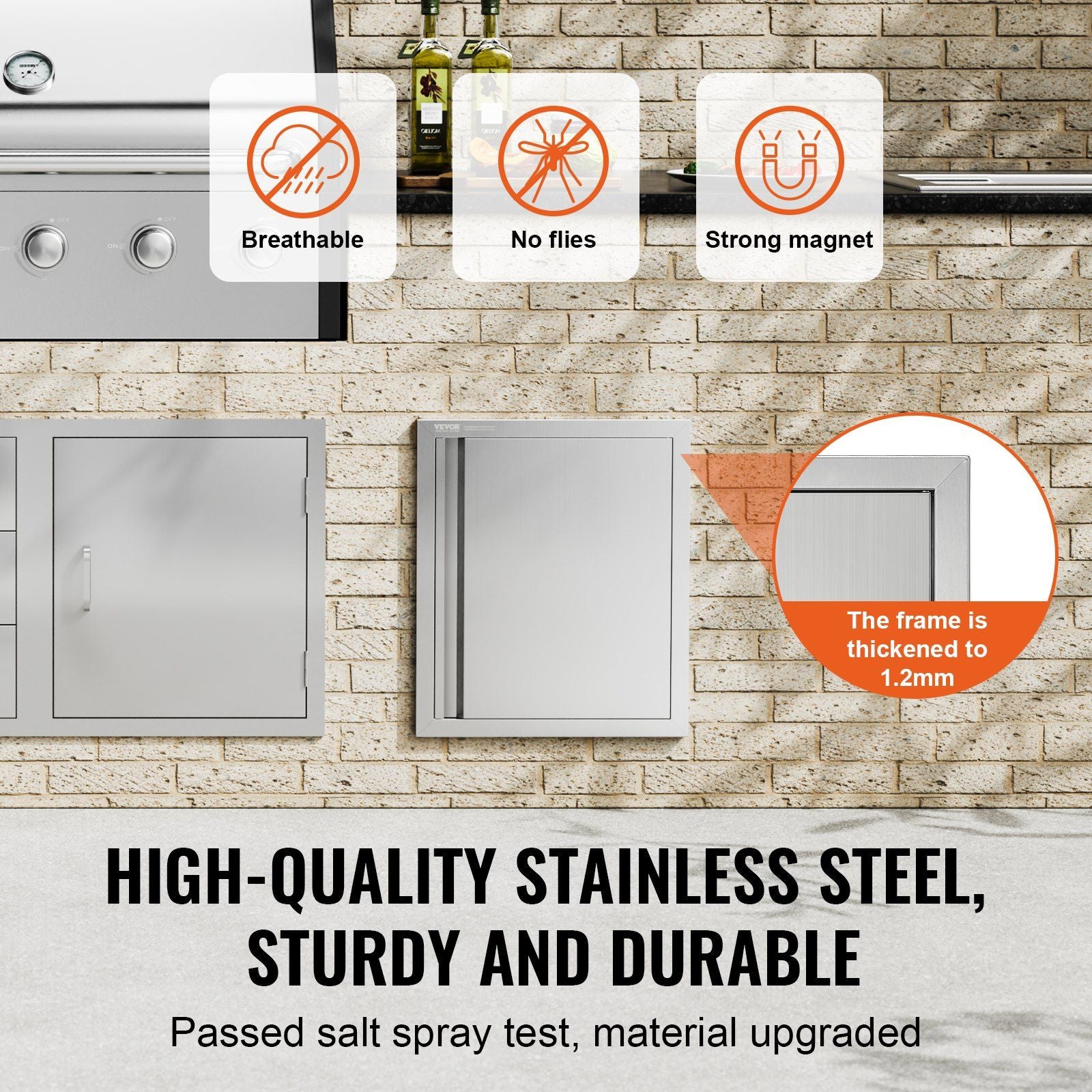 BBQ Access Door, 457x533 mm Single Outdoor Kitchen Door, Stainless Steel Flush Mount Door, Wall Vertical Door V952-DMABSCJM18X25F9BVV0