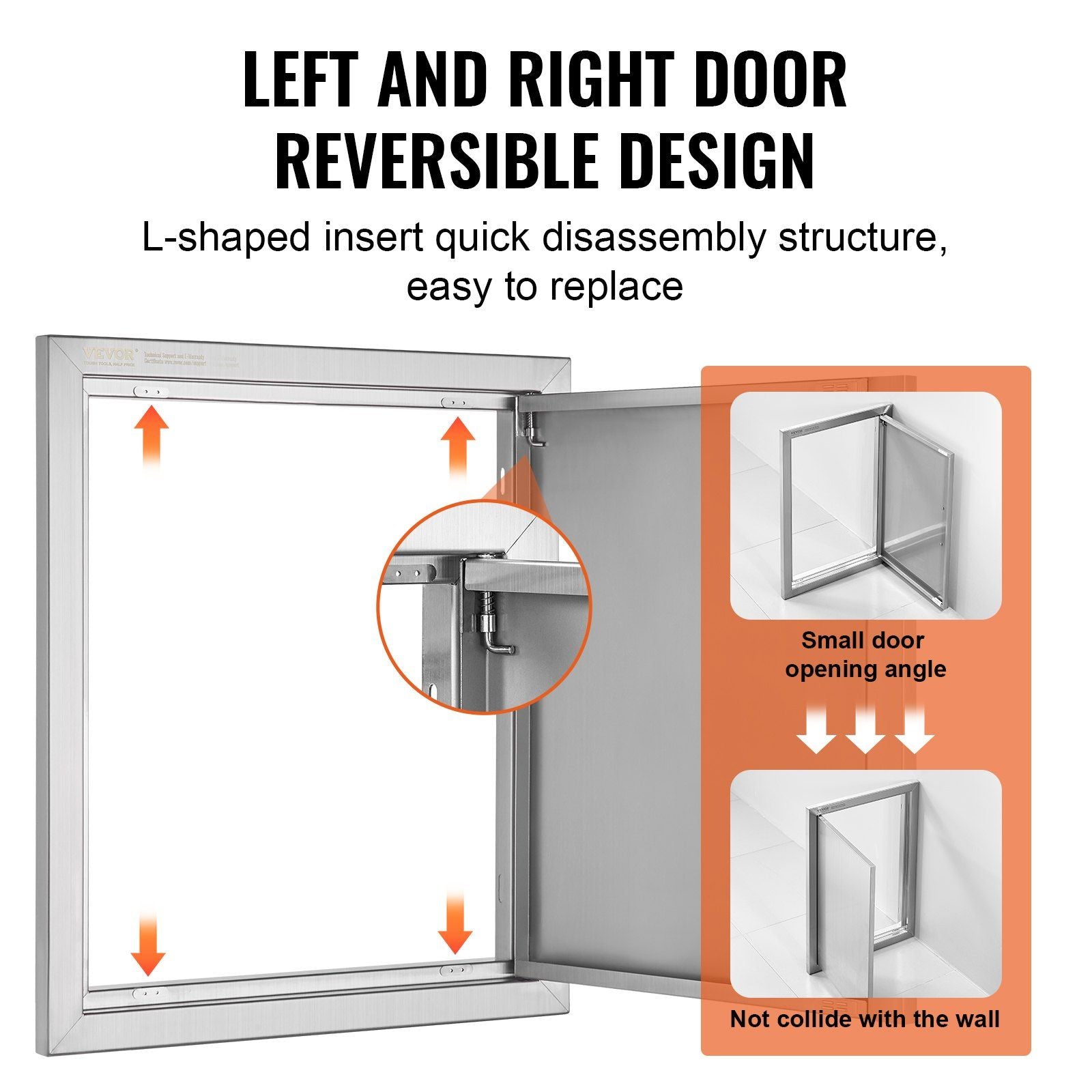 BBQ Access Door, 457x533 mm Single Outdoor Kitchen Door, Stainless Steel Flush Mount Door, Wall Vertical Door V952-DMABSCJM18X25F9BVV0