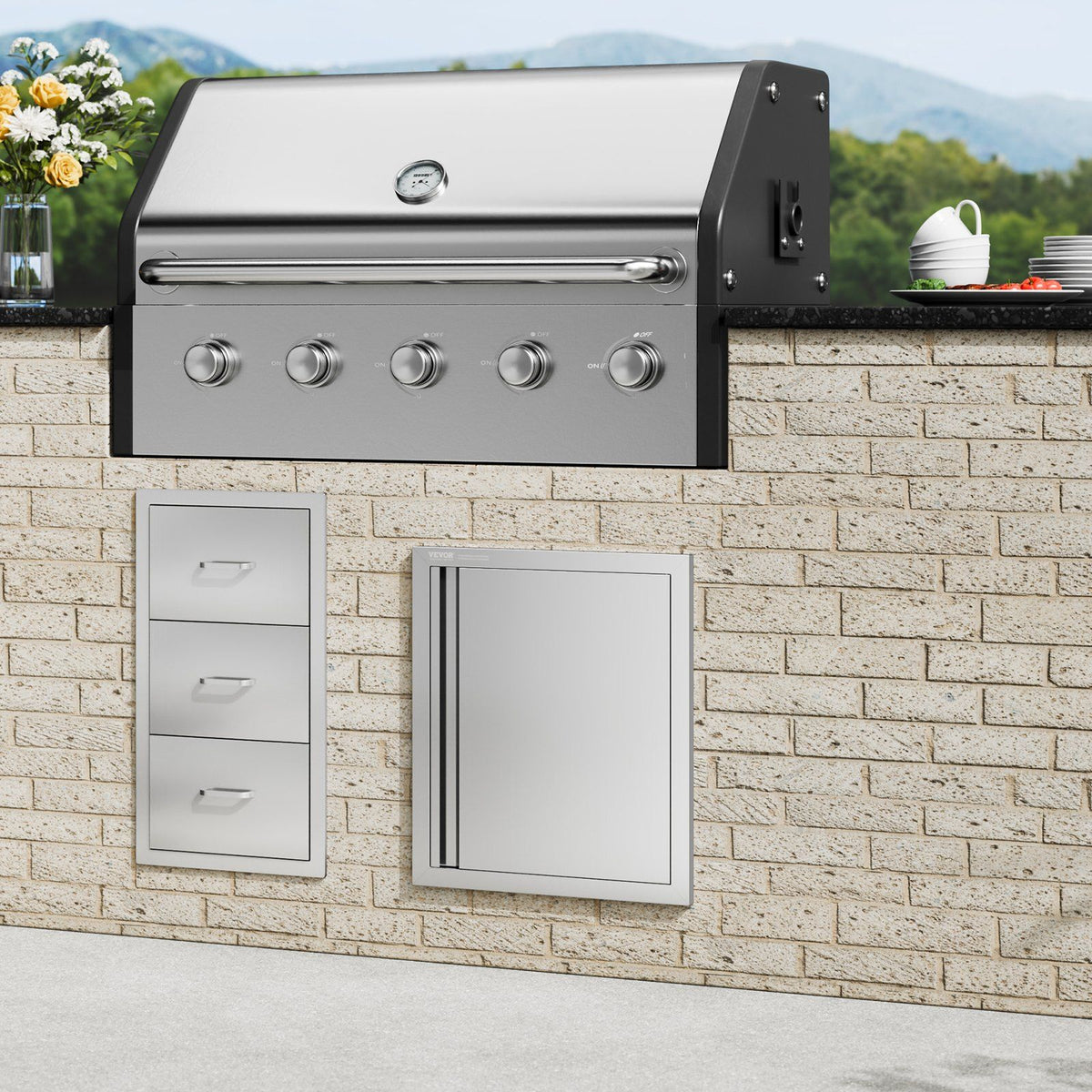 BBQ Access Door, 457x533 mm Single Outdoor Kitchen Door, Stainless Steel Flush Mount Door, Wall Vertical Door V952-DMABSCJM18X25F9BVV0
