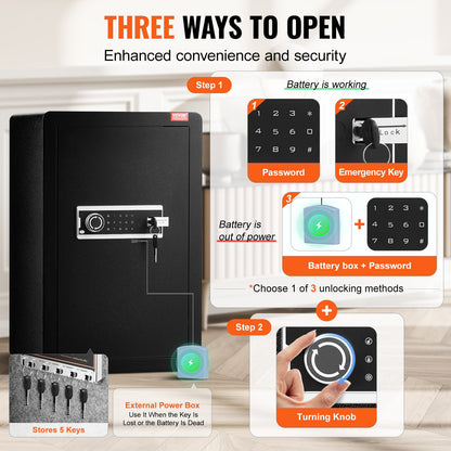 Single Door 3.5 cu.ft Safe Box with Key Lock & Password, Safe Lock Box with Fireproof Bag, Key Rack, LED V952-DMBXXLS3139CDLYSIV9