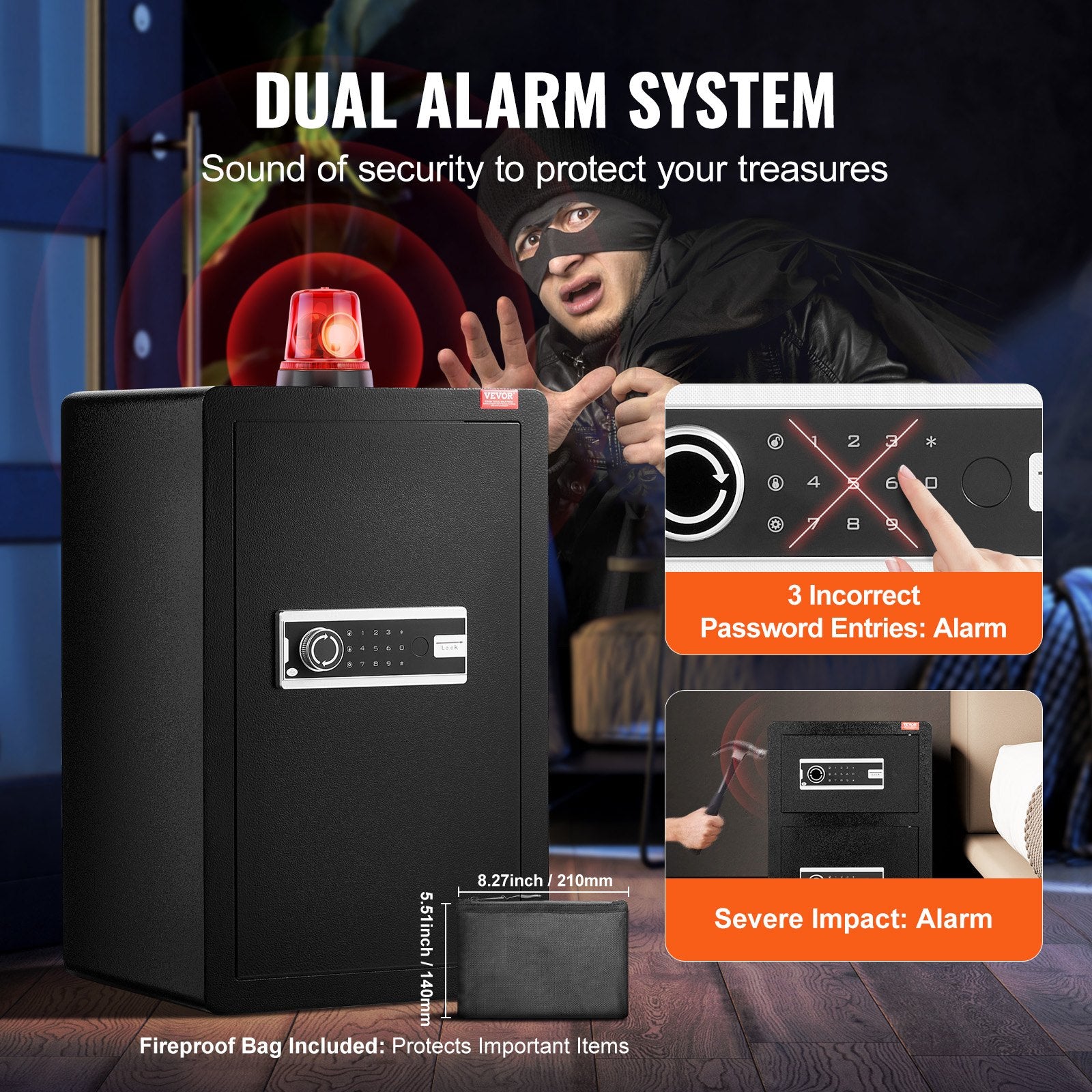 Single Door 3.5 cu.ft Safe Box with Key Lock & Password, Safe Lock Box with Fireproof Bag, Key Rack, LED V952-DMBXXLS3139CDLYSIV9