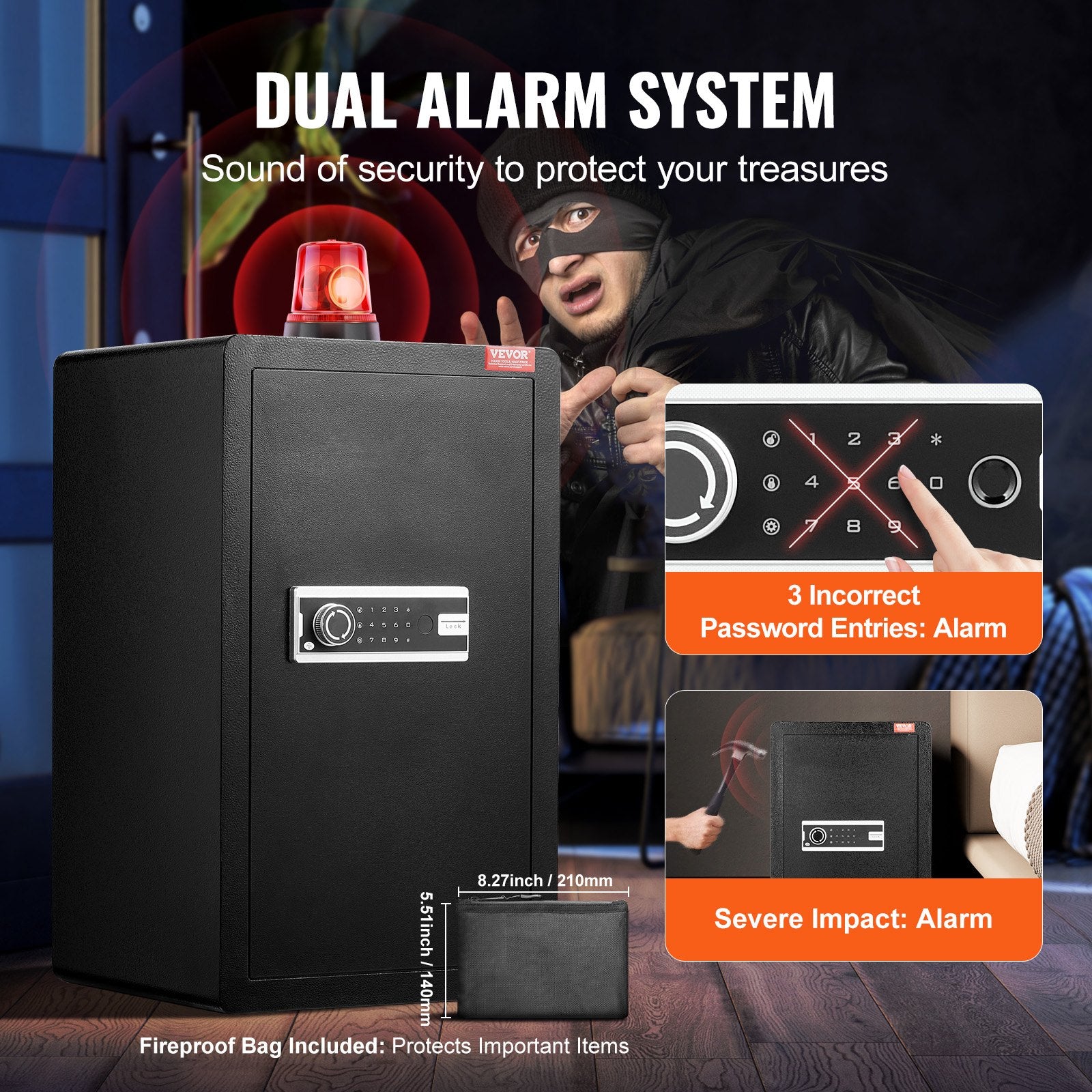Single Door 4.0 cu.ft Safe Box with Key Lock & Password, Safe Lock Box with Fireproof Bag, Key Rack, LED V952-DMBXXLS452CUYI3X5V9