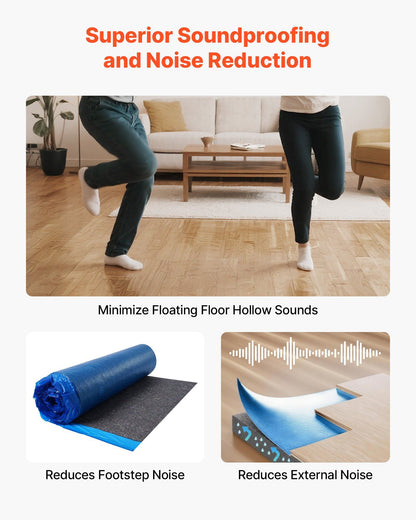Floor Underlayment 37.2 m2, 3mm Laminate Flooring Padding with Attached Vapor Barrier, Heavy Duty Fiber+PE V952-DMCDLM30MMHSWPGEH001V0