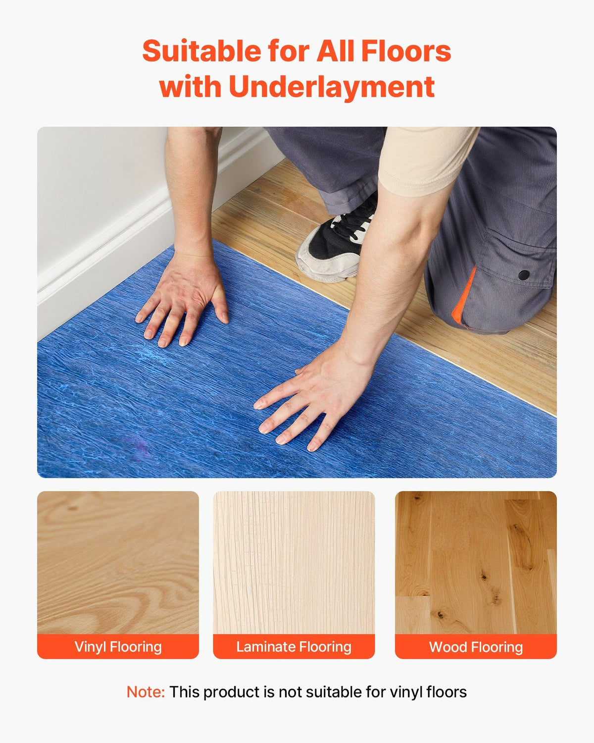 Floor Underlayment 37.2 m2, 3mm Laminate Flooring Padding with Attached Vapor Barrier, Heavy Duty Fiber+PE V952-DMCDLM30MMHSWPGEH001V0