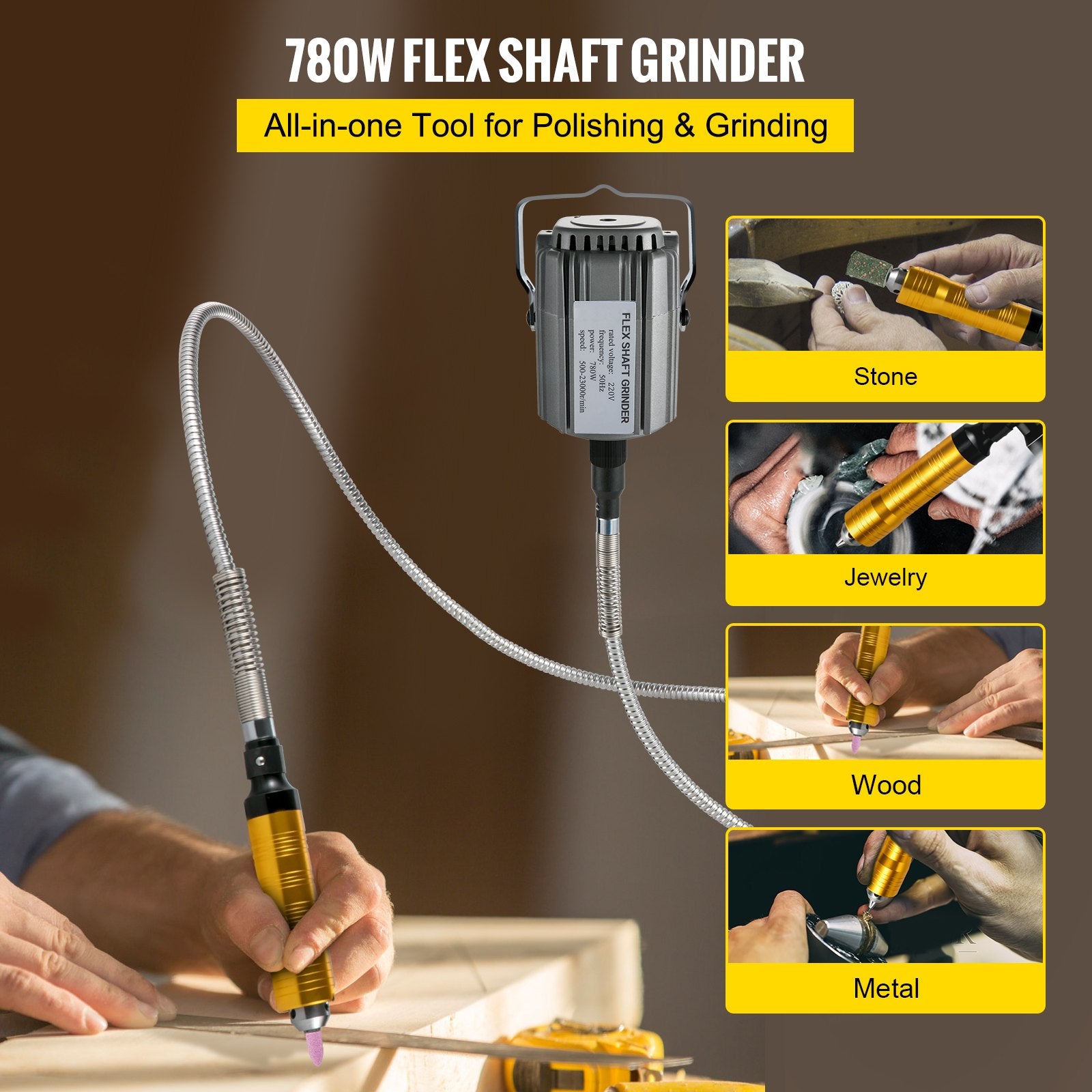 Flex Shaft Grinder Rotary Tool 780W 6.5mm Chuck w/ Foot Pedal 45 Accessory V952-DMJAC780W-QKL767VV3