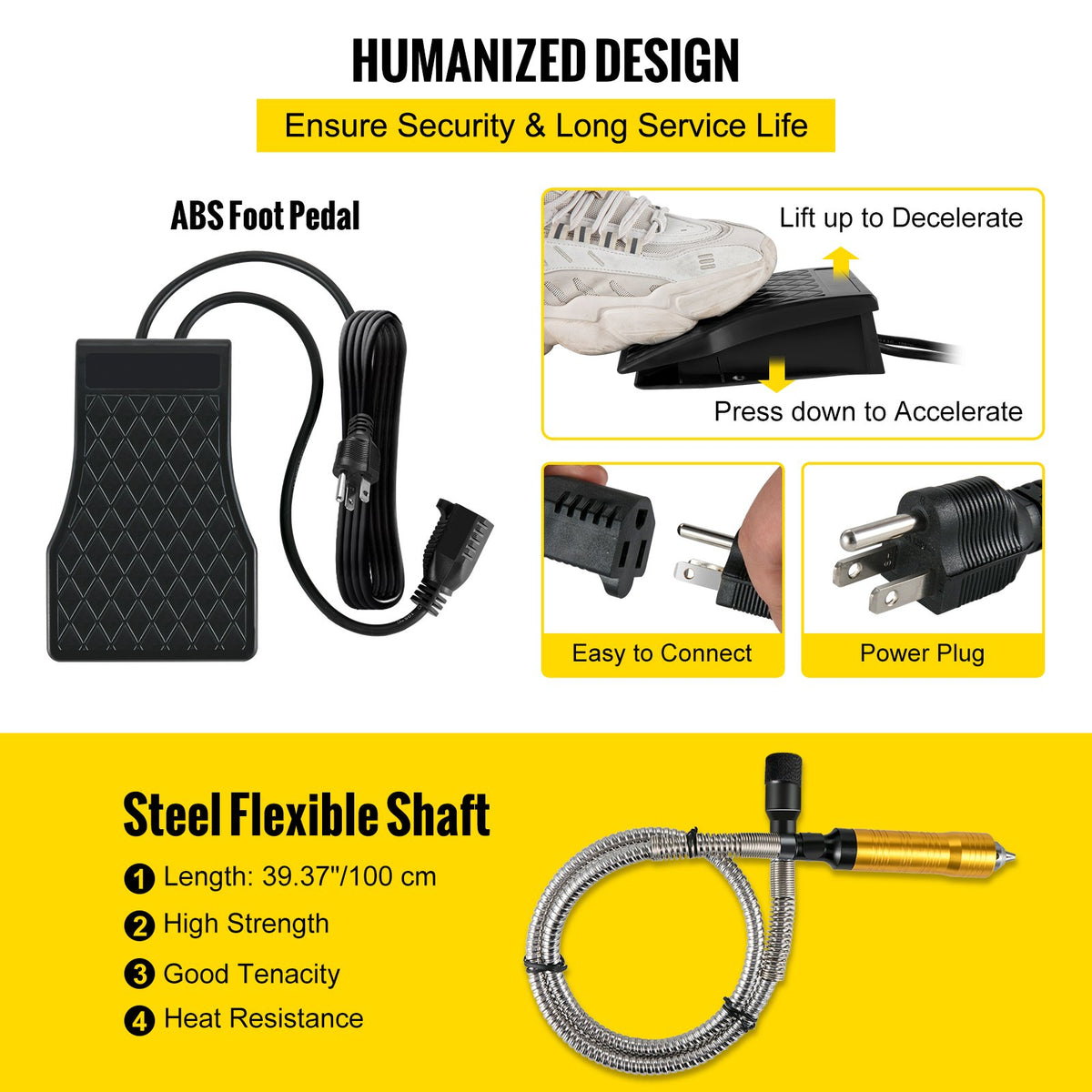 Flex Shaft Grinder Rotary Tool 780W 6.5mm Chuck w/ Foot Pedal 45 Accessory V952-DMJAC780W-QKL767VV3