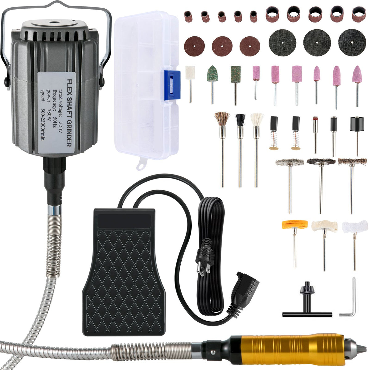 Flex Shaft Grinder Rotary Tool 780W 6.5mm Chuck w/ Foot Pedal 45 Accessory V952-DMJAC780W-QKL767VV3