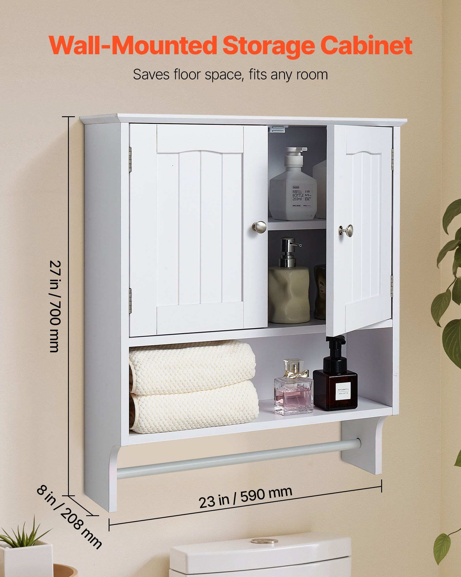 Bathroom Wall Cabinet, 2 Doors and Adjustable Shelf, Over the Toilet Storage Medicine Cabinet Wall Mounted, V952-DMJG2JYJGBSPJ9VYN001V0