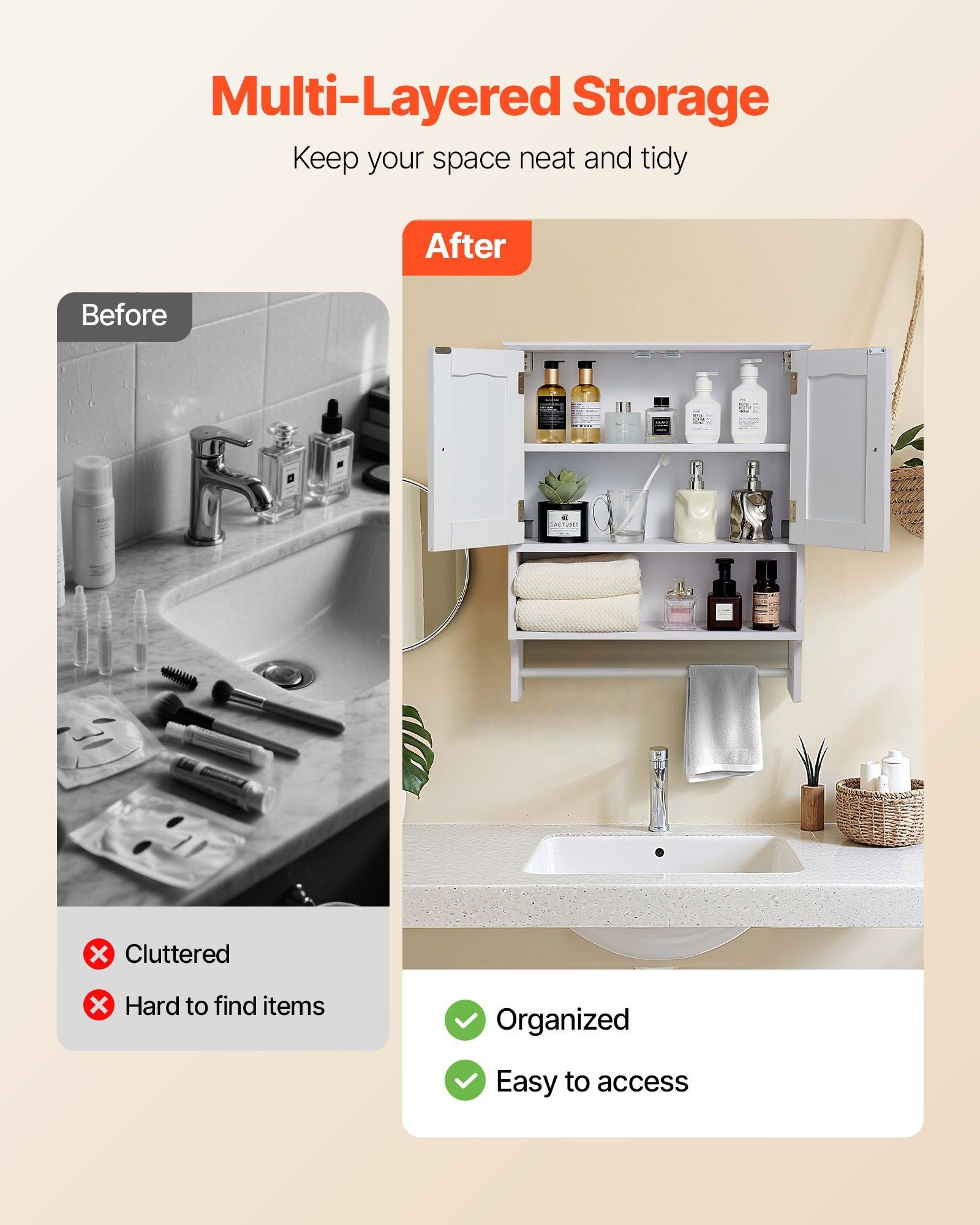 Bathroom Wall Cabinet, 2 Doors and Adjustable Shelf, Over the Toilet Storage Medicine Cabinet Wall Mounted, V952-DMJG2JYJGBSPJ9VYN001V0