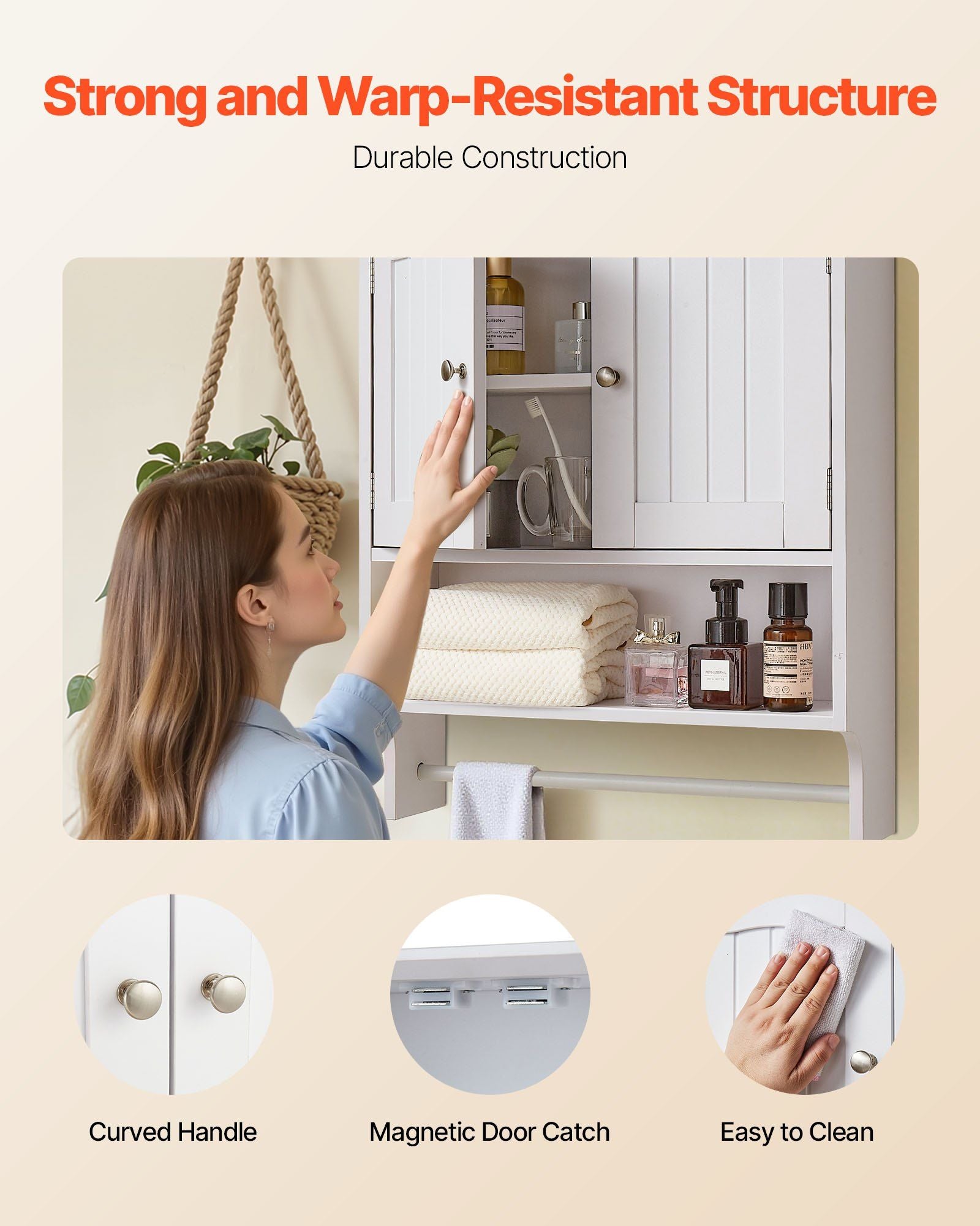 Bathroom Wall Cabinet, 2 Doors and Adjustable Shelf, Over the Toilet Storage Medicine Cabinet Wall Mounted, V952-DMJG2JYJGBSPJ9VYN001V0