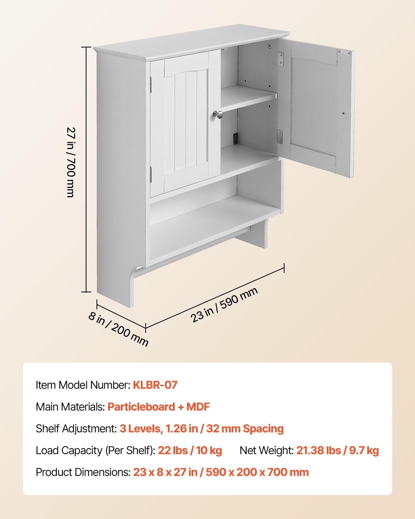 Bathroom Wall Cabinet, 2 Doors and Adjustable Shelf, Over the Toilet Storage Medicine Cabinet Wall Mounted, V952-DMJG2JYJGBSPJ9VYN001V0