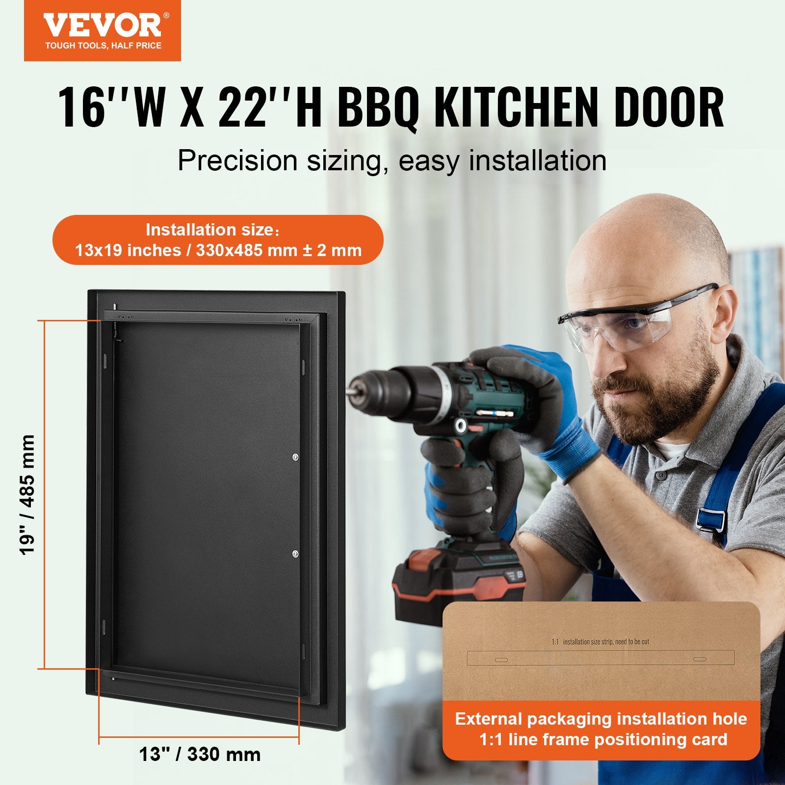 BBQ Access Door, 415x570 mm Single Outdoor Kitchen Door, Cold Plate Flush Mount Door, Wall Vertical Door with V952-DMMBSCJM16X2HCHIDV0