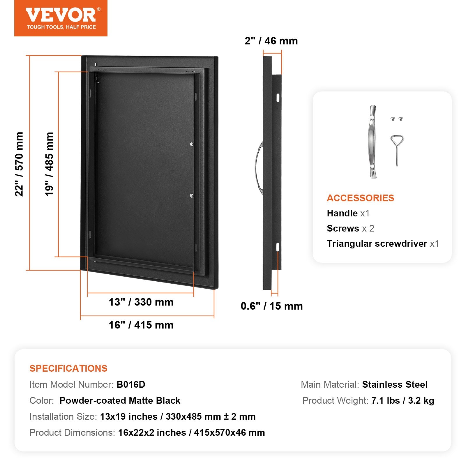 BBQ Access Door, 415x570 mm Single Outdoor Kitchen Door, Cold Plate Flush Mount Door, Wall Vertical Door with V952-DMMBSCJM16X2HCHIDV0