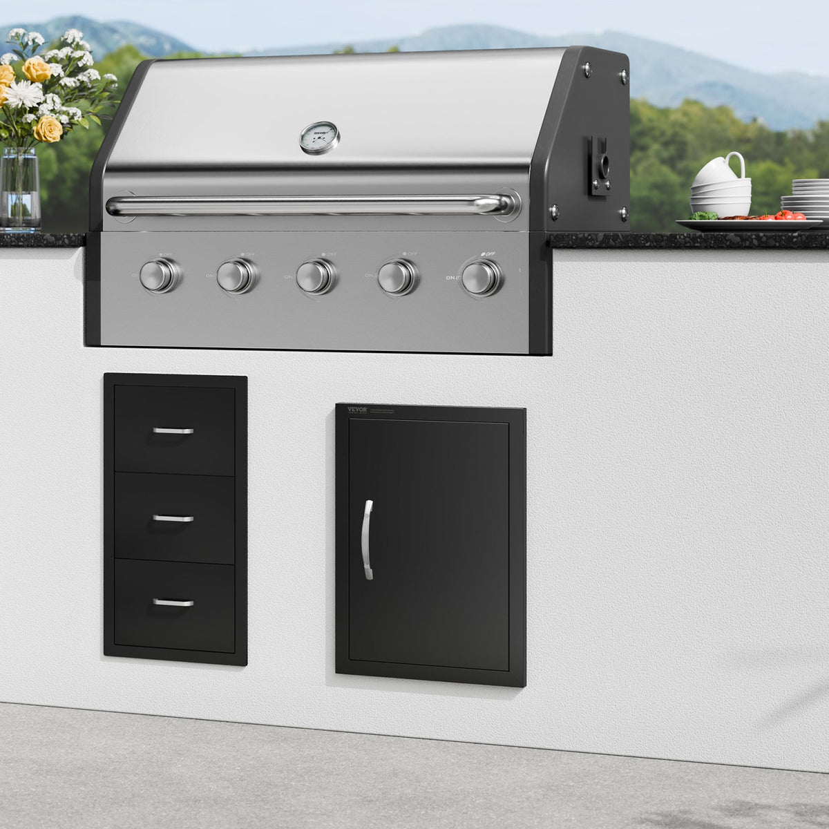 BBQ Access Door, 415x570 mm Single Outdoor Kitchen Door, Cold Plate Flush Mount Door, Wall Vertical Door with V952-DMMBSCJM16X2HCHIDV0