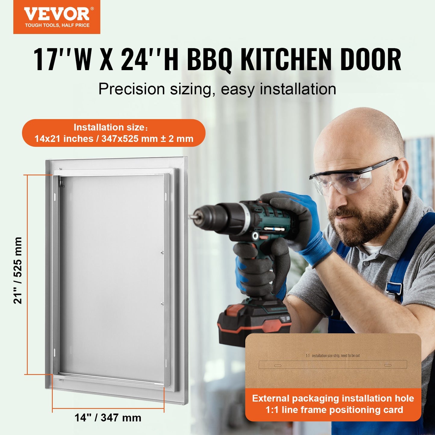 BBQ Access Door, 432x610 mm Single Outdoor Kitchen Door, Stainless Steel Flush Mount Door, Wall Vertical Door V952-DMMBSCJMYS174RNRPV0
