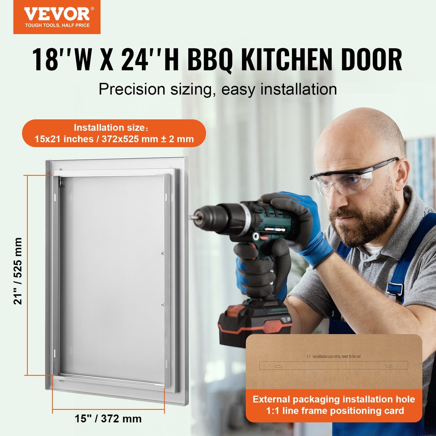 BBQ Access Door, 457x610 mm Single Outdoor Kitchen Door, Stainless Steel Flush Mount Door, Wall Vertical Door V952-DMMBSCJMYS18HT3RAV0