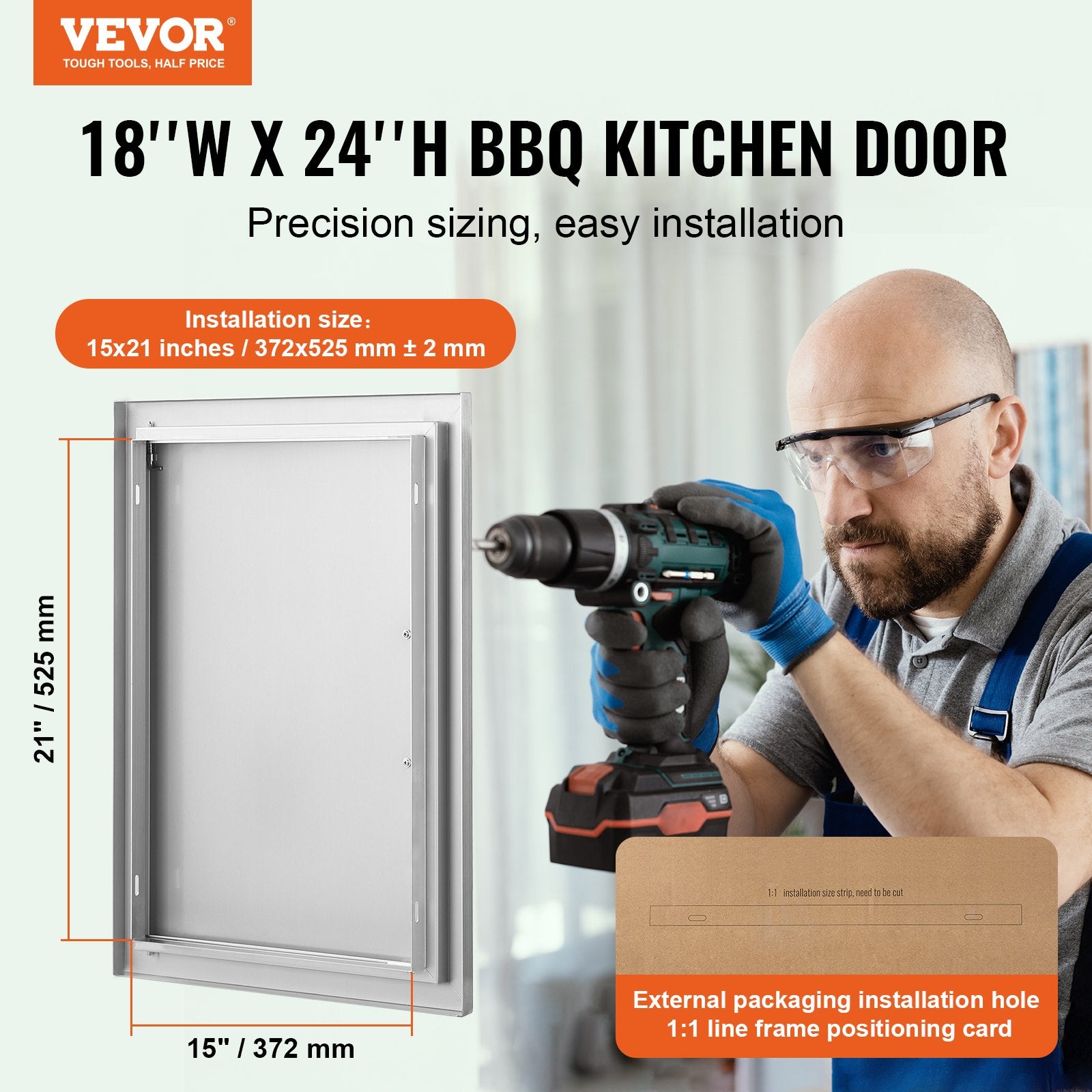 BBQ Access Door, 457x610 mm Single Outdoor Kitchen Door, Stainless Steel Flush Mount Door, Wall Vertical Door V952-DMMBSCJMYS18HT3RAV0