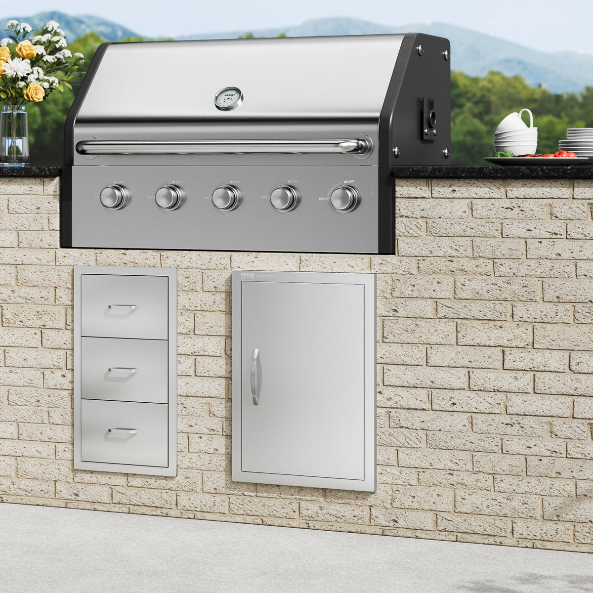 BBQ Access Door, 457x610 mm Single Outdoor Kitchen Door, Stainless Steel Flush Mount Door, Wall Vertical Door V952-DMMBSCJMYS18HT3RAV0