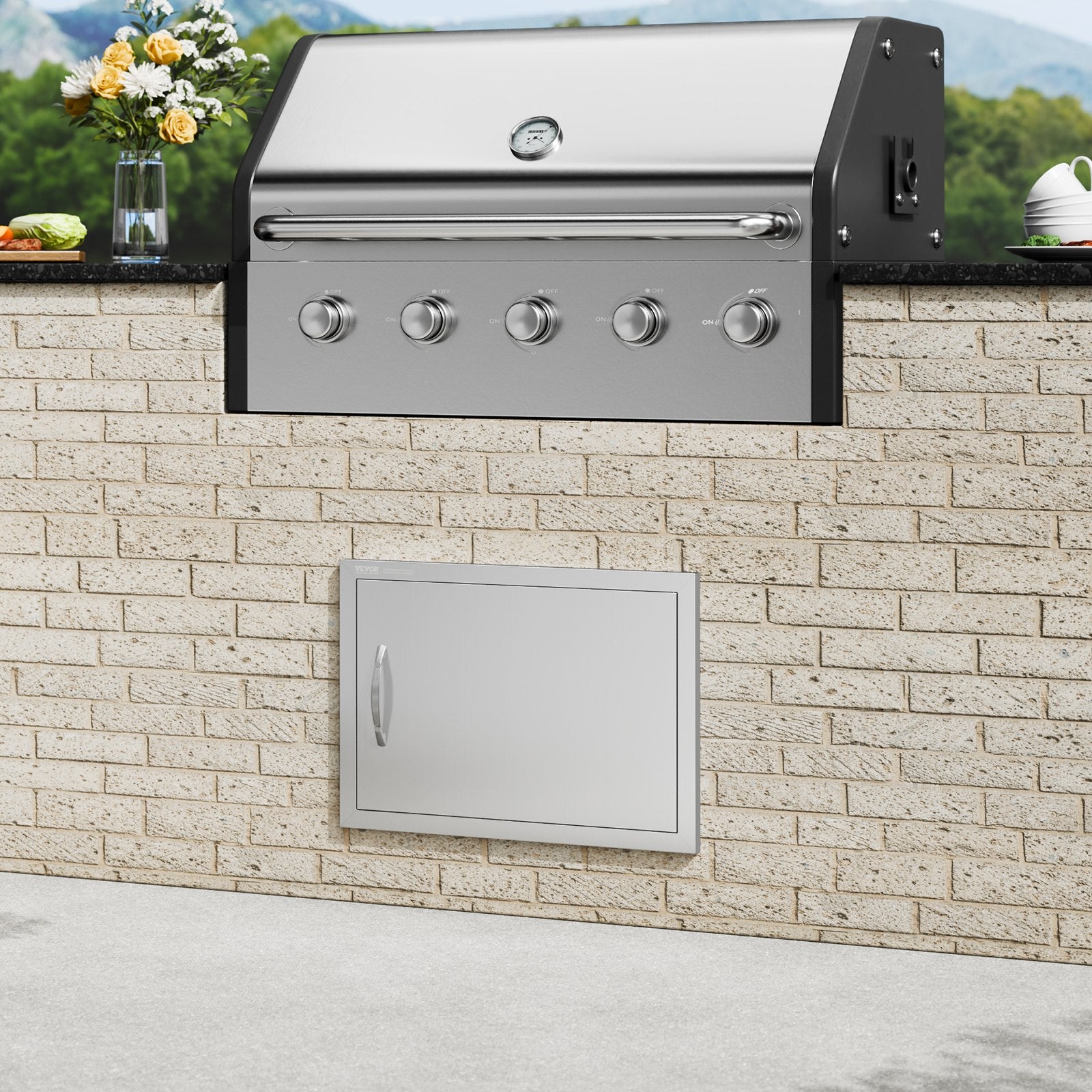 BBQ Access Door, 610x432 mm Single Outdoor Kitchen Door, Stainless Steel Flush Mount Door, Wall Vertical Door V952-DMMBSCJMYS24LQ87IV0