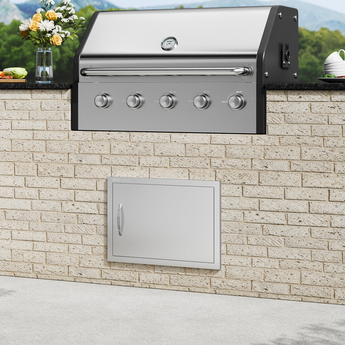 BBQ Access Door, 610x432 mm Single Outdoor Kitchen Door, Stainless Steel Flush Mount Door, Wall Vertical Door V952-DMMBSCJMYS24LQ87IV0