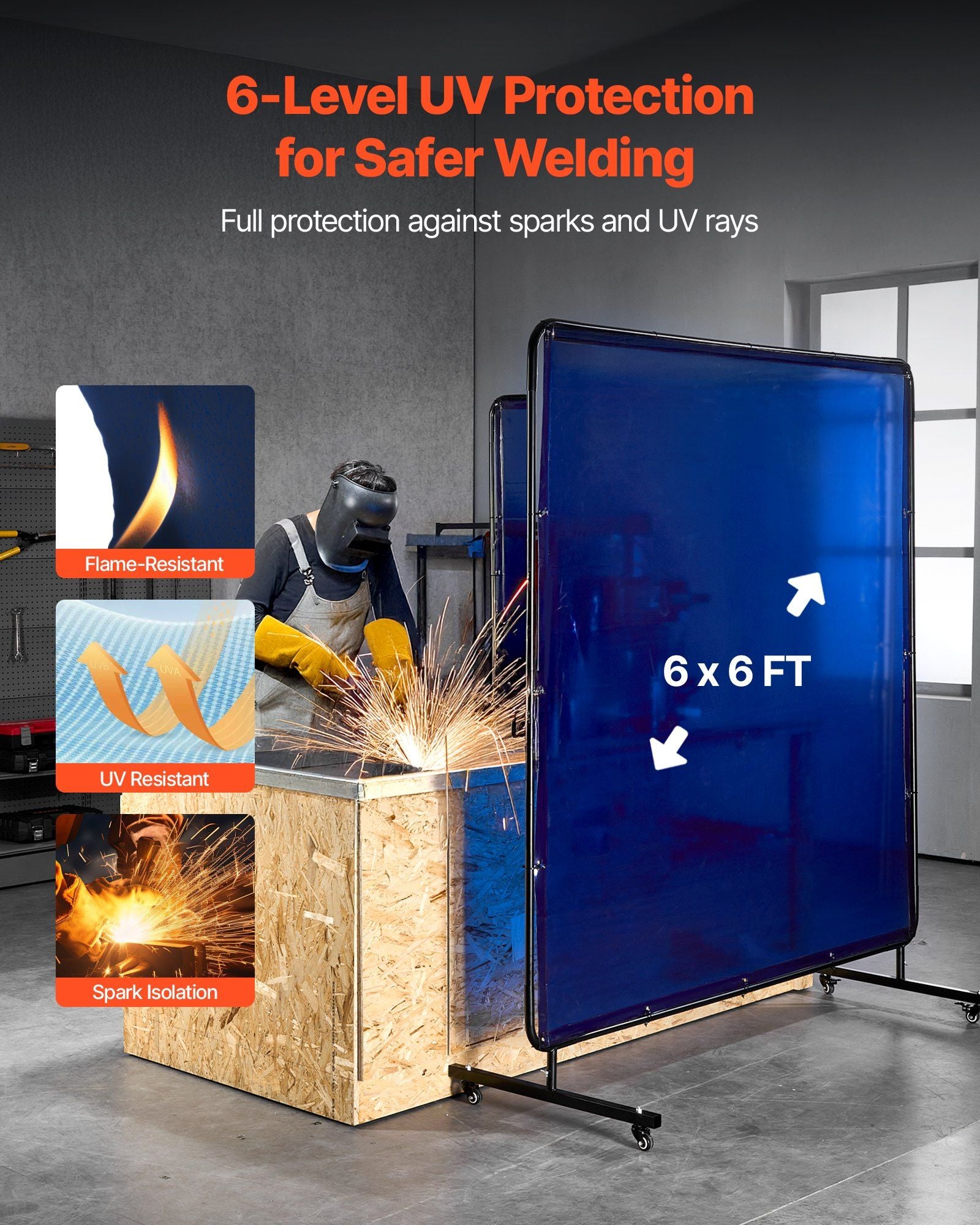 Welding Screen with Frame, 1.74 x 1.74 m Welding Curtain Screen, Flame-Resistant Vinyl Protection Screens V952-DMPF1JZ66FTYYDKKS001V0