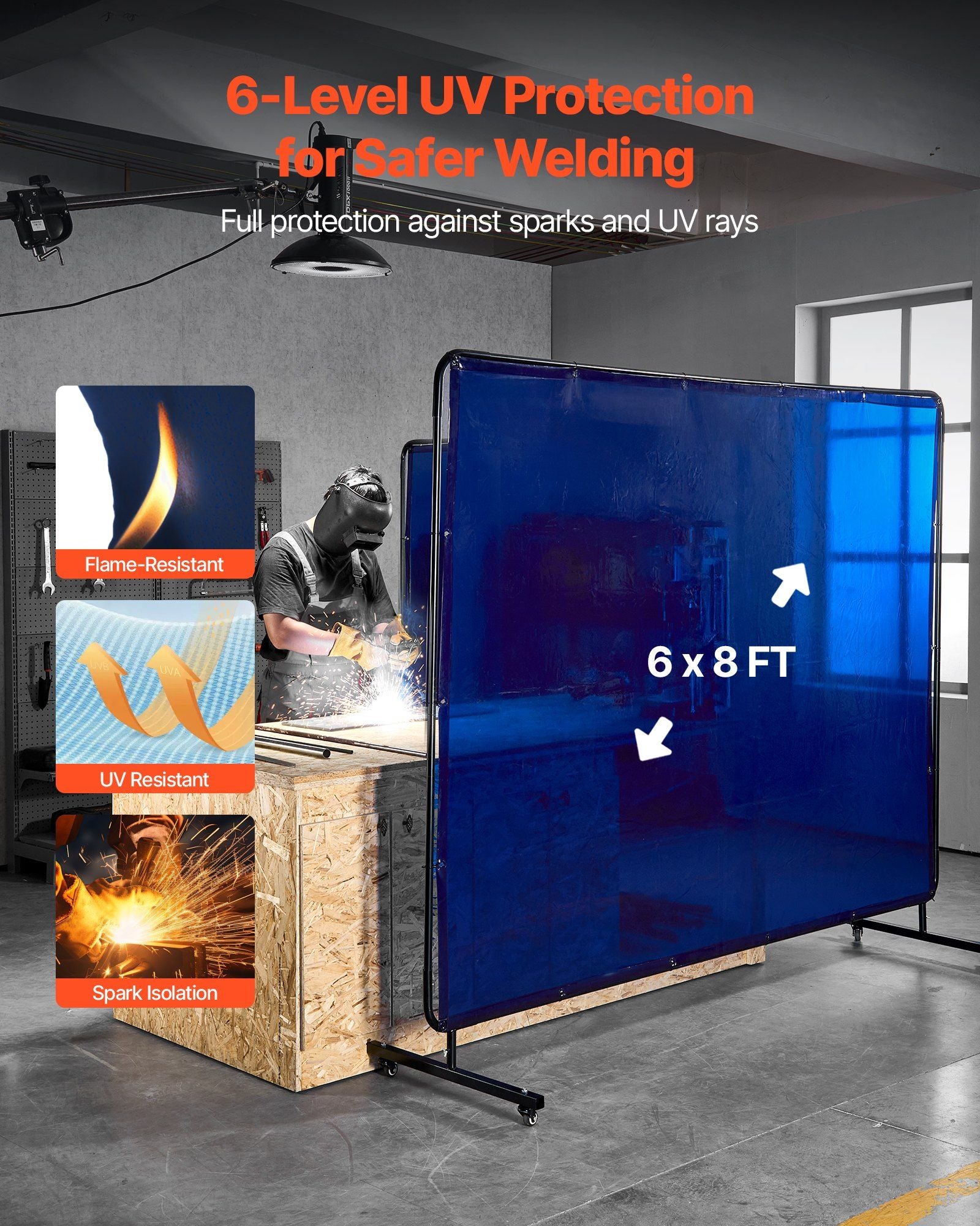 Welding Screen with Frame, 1.74 x 2.34m Welding Curtain Screen, Flame-Resistant Vinyl Protection Screens with V952-DMPF1JZ68FTYFQJGS001V0