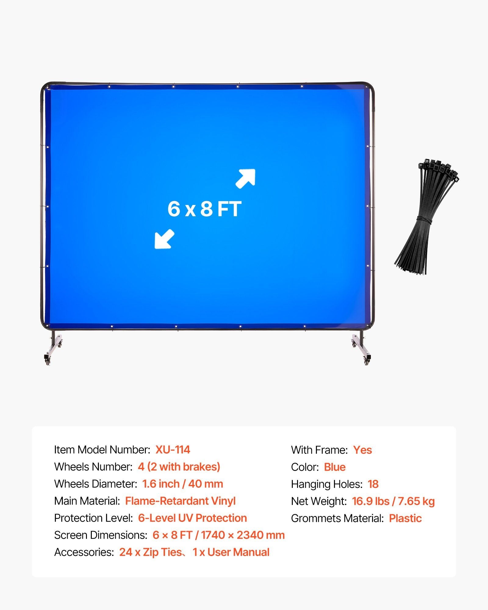 Welding Screen with Frame, 1.74 x 2.34m Welding Curtain Screen, Flame-Resistant Vinyl Protection Screens with V952-DMPF1JZ68FTYFQJGS001V0