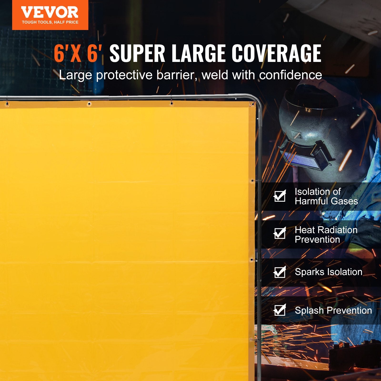 Welding Screen with Frame, 6' x 6' Welding Curtain Screen, Flame-Resistant Vinyl Welding Protection Screen on V952-DMSHJPF6X6YCWE2S4V0