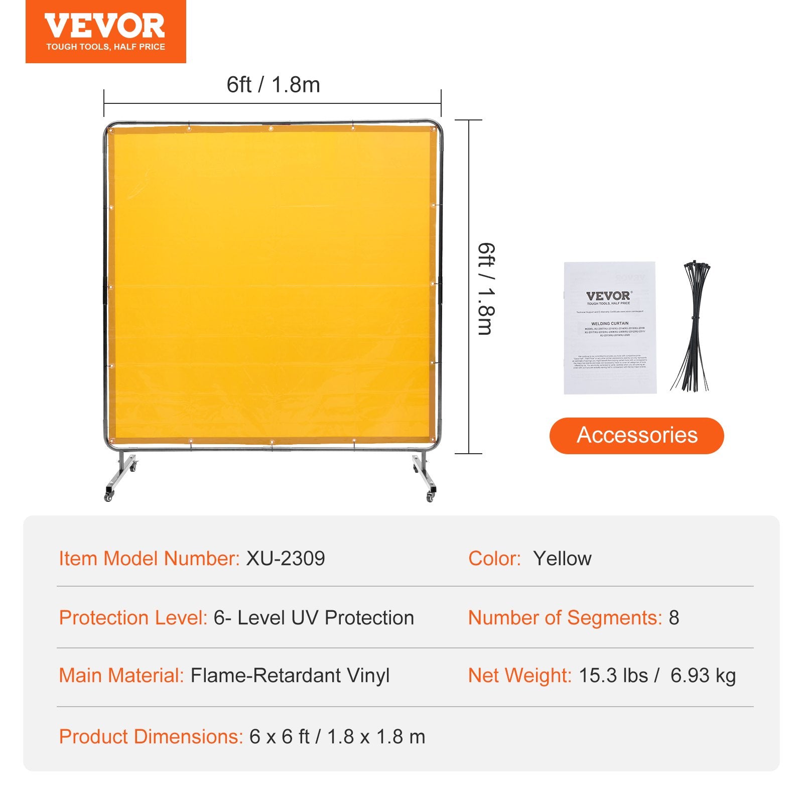 Welding Screen with Frame, 6' x 6' Welding Curtain Screen, Flame-Resistant Vinyl Welding Protection Screen on V952-DMSHJPF6X6YCWE2S4V0