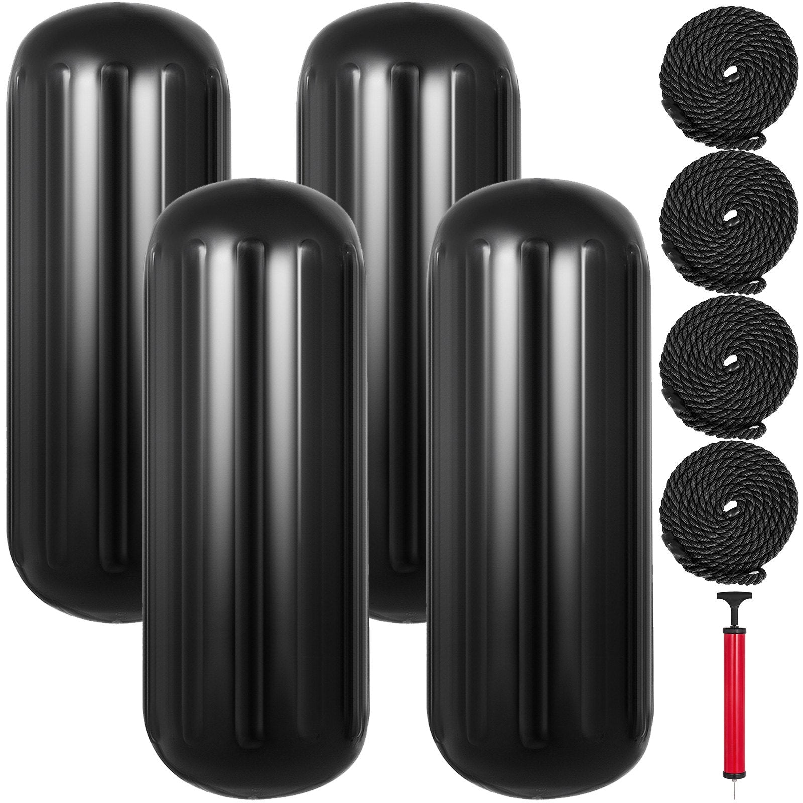 Boat Fenders, 10" x 28" Ribbed Fender, 4 Pack Boat Bumpers, Hole Through Middle Ribbed Inflatable Boat Fender V952-DNB10X28YCBHQHS01V0