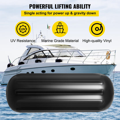 Boat Fenders, 10" x 28" Ribbed Fender, 4 Pack Boat Bumpers, Hole Through Middle Ribbed Inflatable Boat Fender V952-DNB10X28YCBHQHS01V0