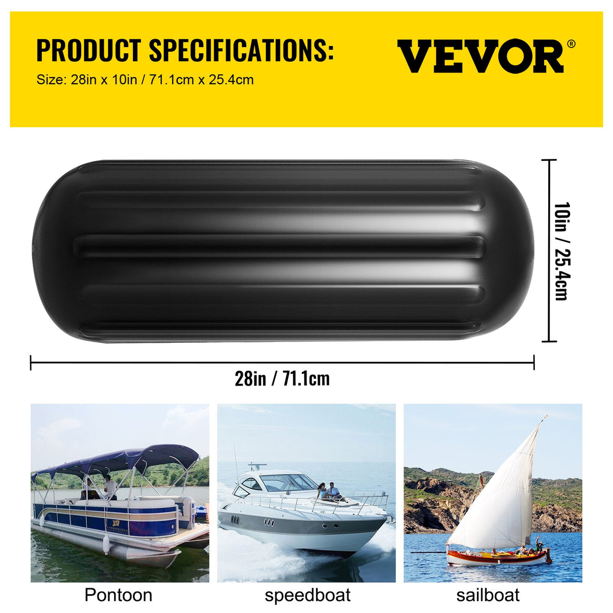 Boat Fenders, 10" x 28" Ribbed Fender, 4 Pack Boat Bumpers, Hole Through Middle Ribbed Inflatable Boat Fender V952-DNB10X28YCBHQHS01V0