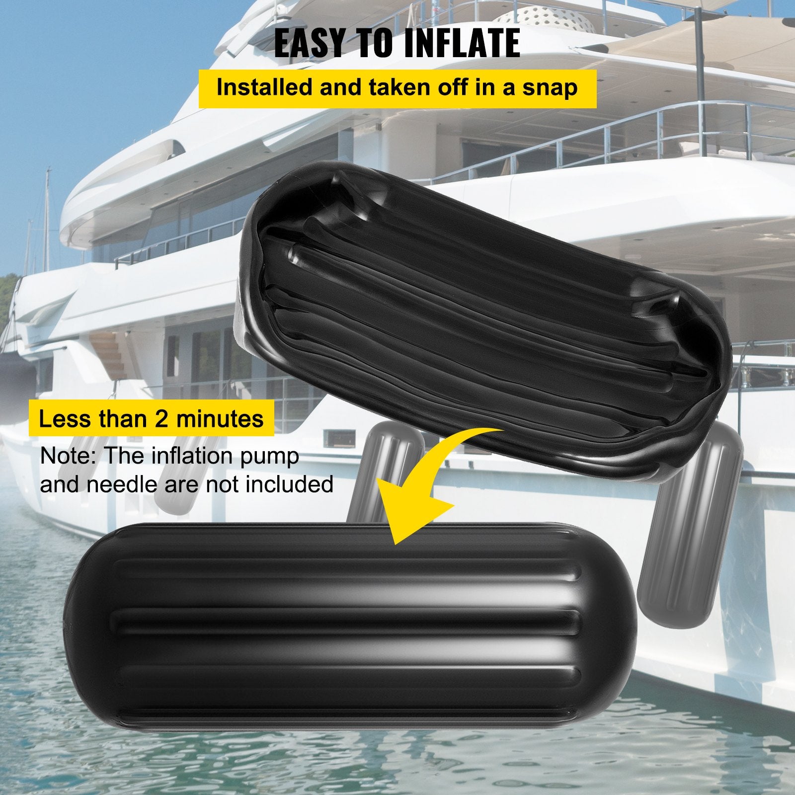 4 Ribbed Boat Fenders 10X 28" Black Center Hole Bumpers Mooring Protection V952-DNB10X28YCLWCBDSZV0