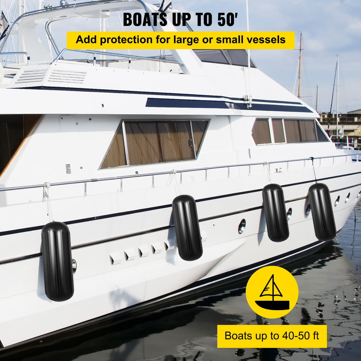 4 Ribbed Boat Fenders 10X 28" Black Center Hole Bumpers Mooring Protection V952-DNB10X28YCLWCBDSZV0