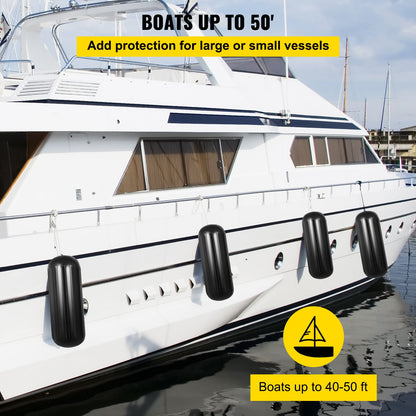 4 Ribbed Boat Fenders 10X 28" Black Center Hole Bumpers Mooring Protection V952-DNB10X28YCLWCBDSZV0