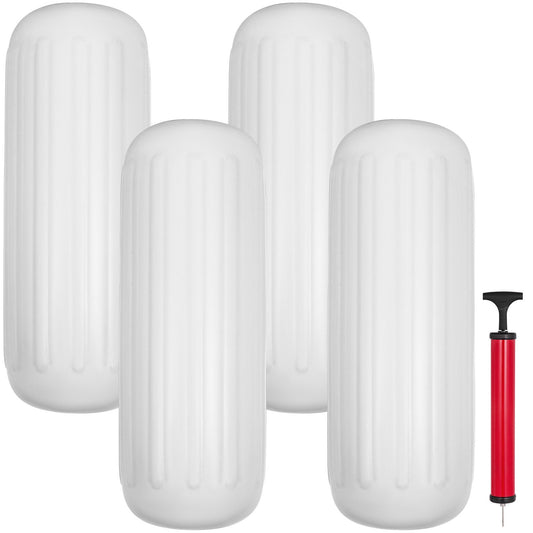 4 Ribbed Boat Fender 10" x 28" White Center Hole Bumper Mooring Protection V952-DNB10X28YCTWBS001V0