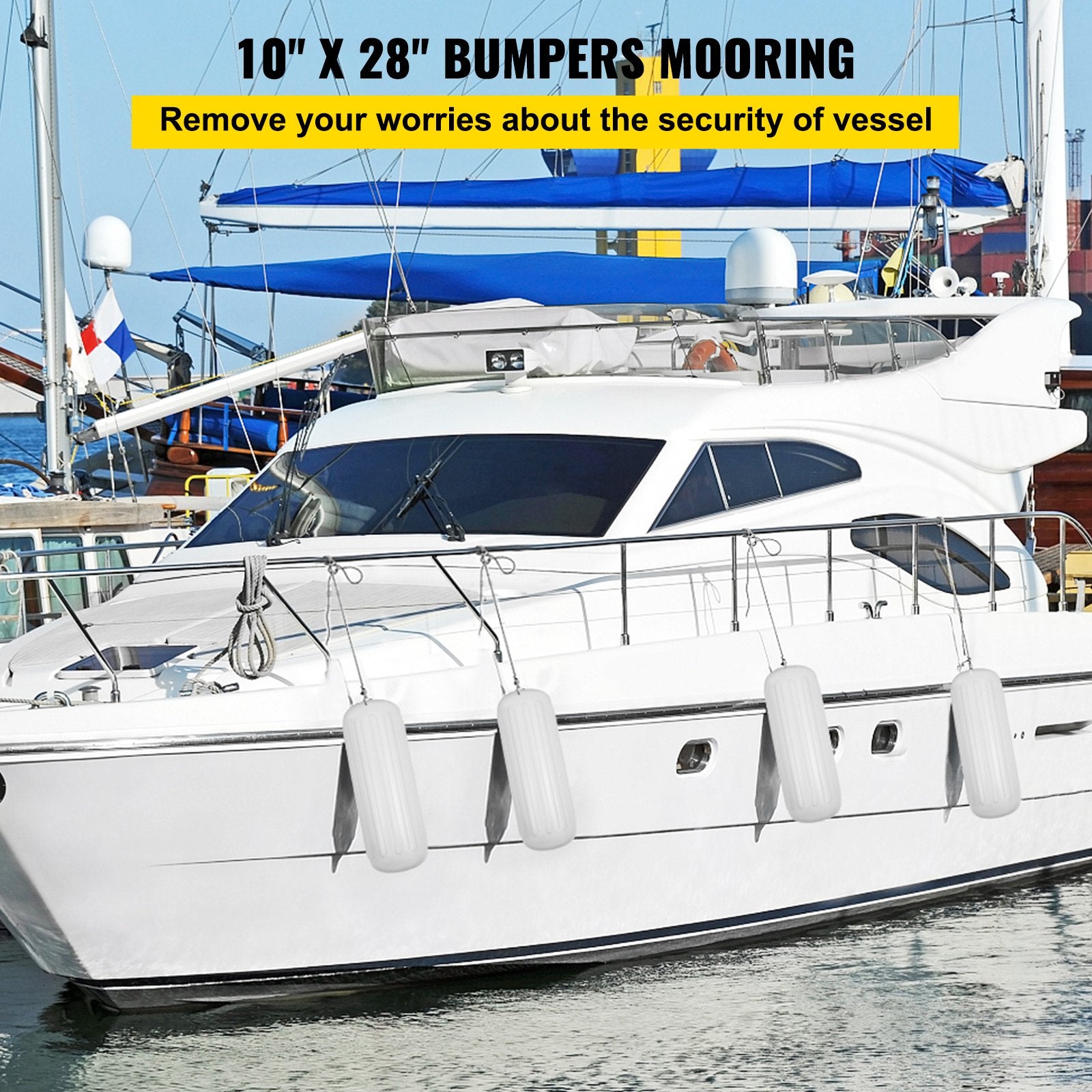 4 Ribbed Boat Fender 10" x 28" White Center Hole Bumper Mooring Protection V952-DNB10X28YCTWBS001V0