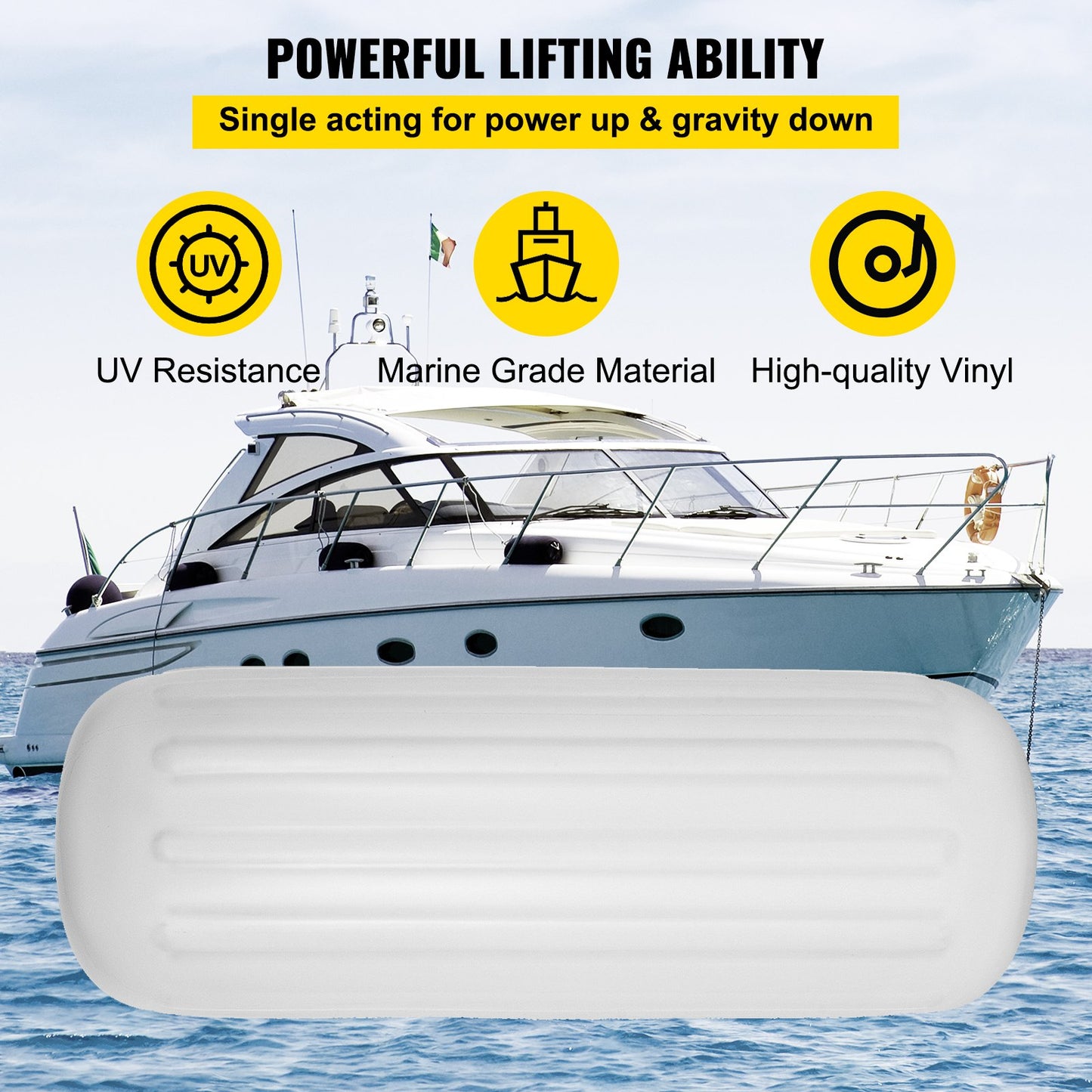 4 Ribbed Boat Fender 10" x 28" White Center Hole Bumper Mooring Protection V952-DNB10X28YCTWBS001V0