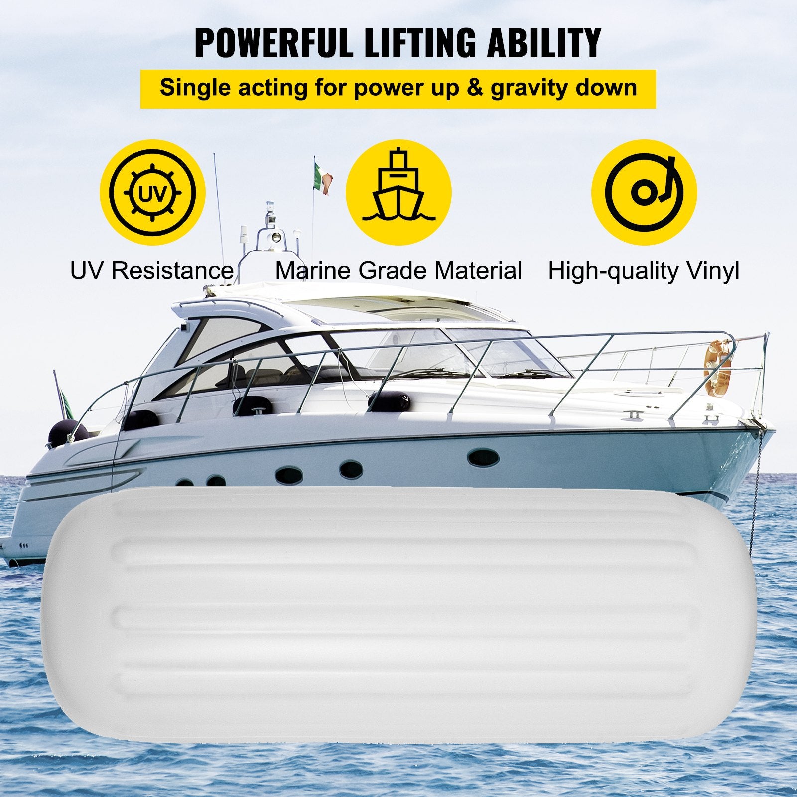 4 Ribbed Boat Fender 10" x 28" White Center Hole Bumper Mooring Protection V952-DNB10X28YCTWBS001V0