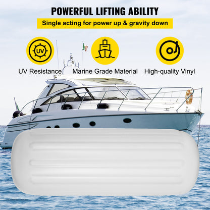 4 Ribbed Boat Fender 10" x 28" White Center Hole Bumper Mooring Protection V952-DNB10X28YCTWBS001V0