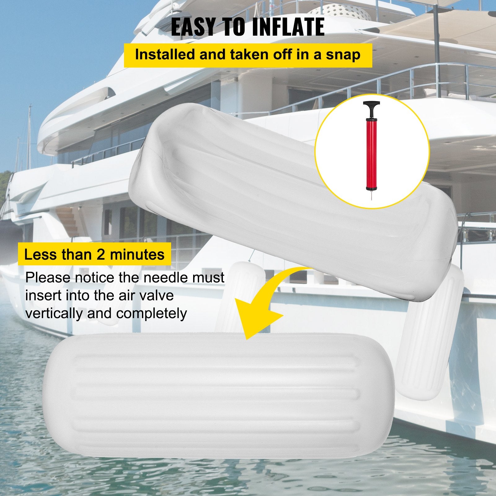 4 Ribbed Boat Fender 10" x 28" White Center Hole Bumper Mooring Protection V952-DNB10X28YCTWBS001V0