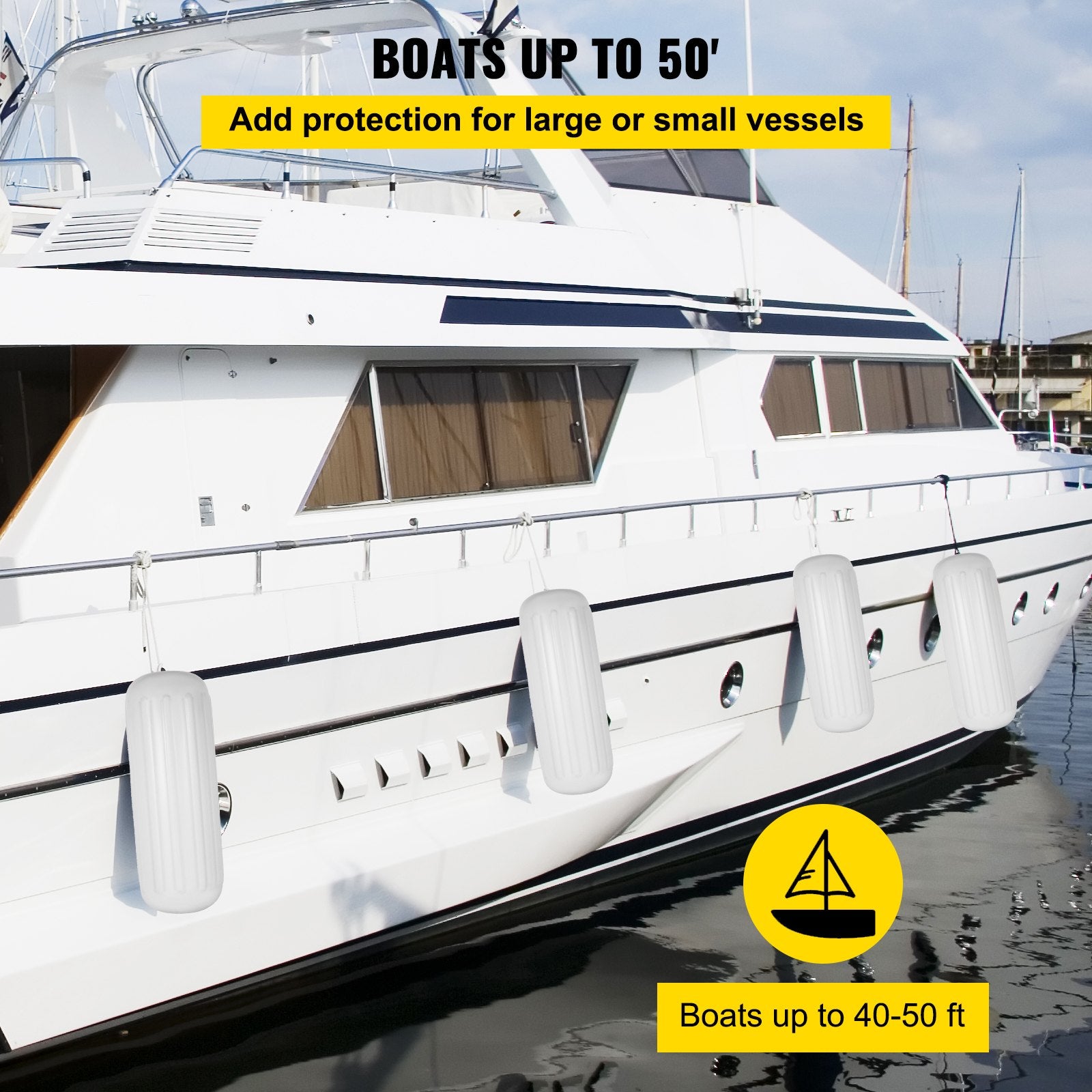 4 Ribbed Boat Fender 10" x 28" White Center Hole Bumper Mooring Protection V952-DNB10X28YCTWBS001V0