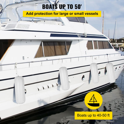 4 Ribbed Boat Fender 10" x 28" White Center Hole Bumper Mooring Protection V952-DNB10X28YCTWBS001V0