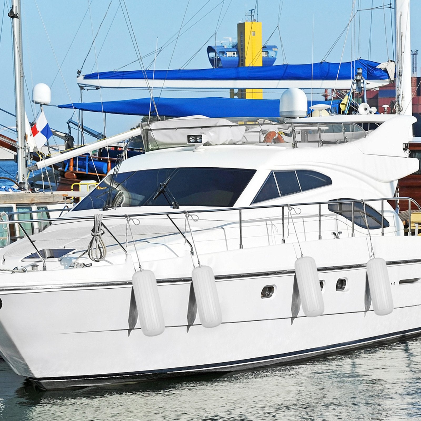 4 Ribbed Boat Fender 10" x 28" White Center Hole Bumper Mooring Protection V952-DNB10X28YCTWBS001V0
